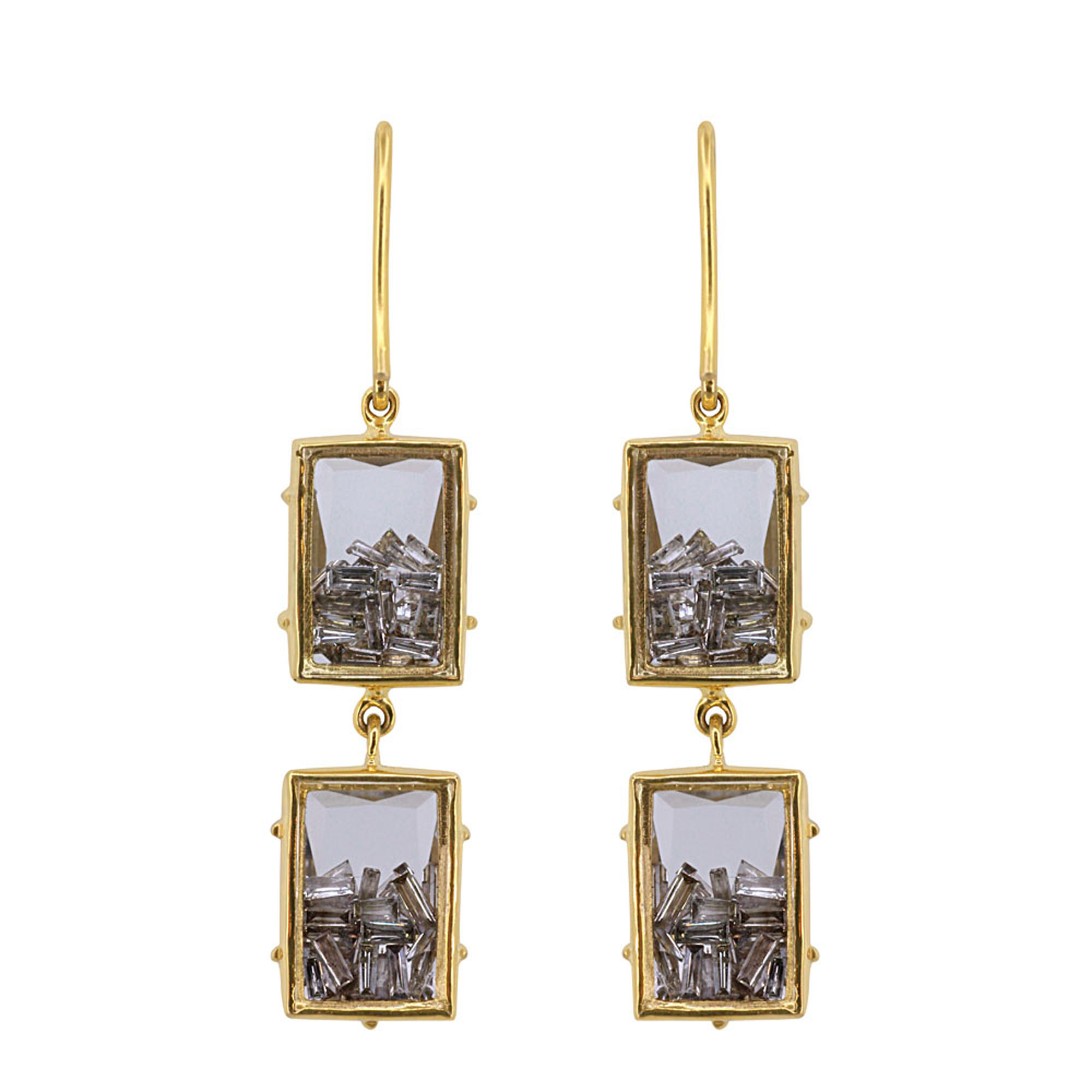 Crystal diamond hook drop earrings made in 18k solid gold Jewelry
