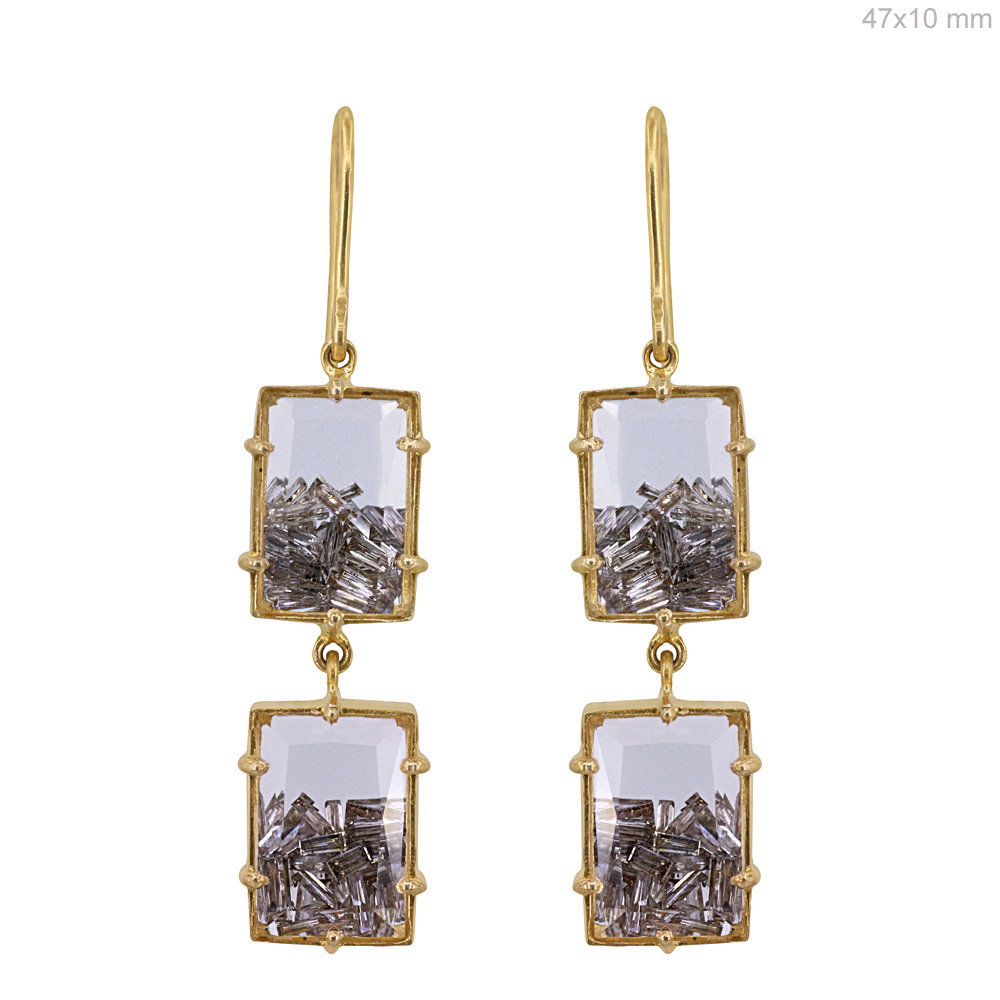 Crystal diamond hook drop earrings made in 18k solid gold Jewelry