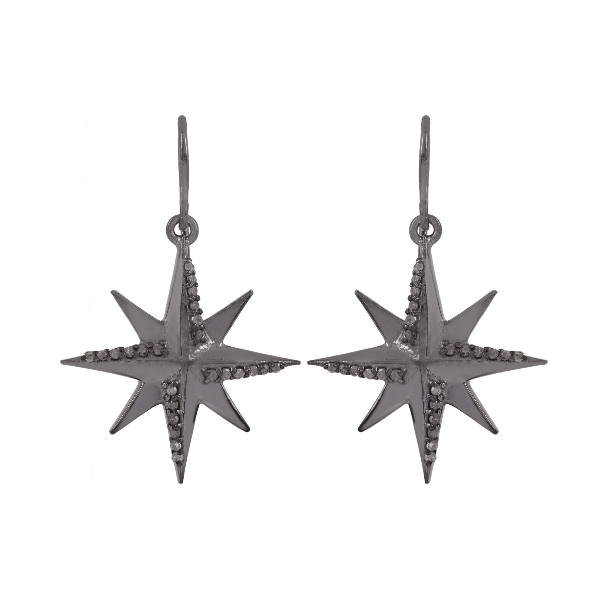 925 sterling silver natural diamond star hook earrings