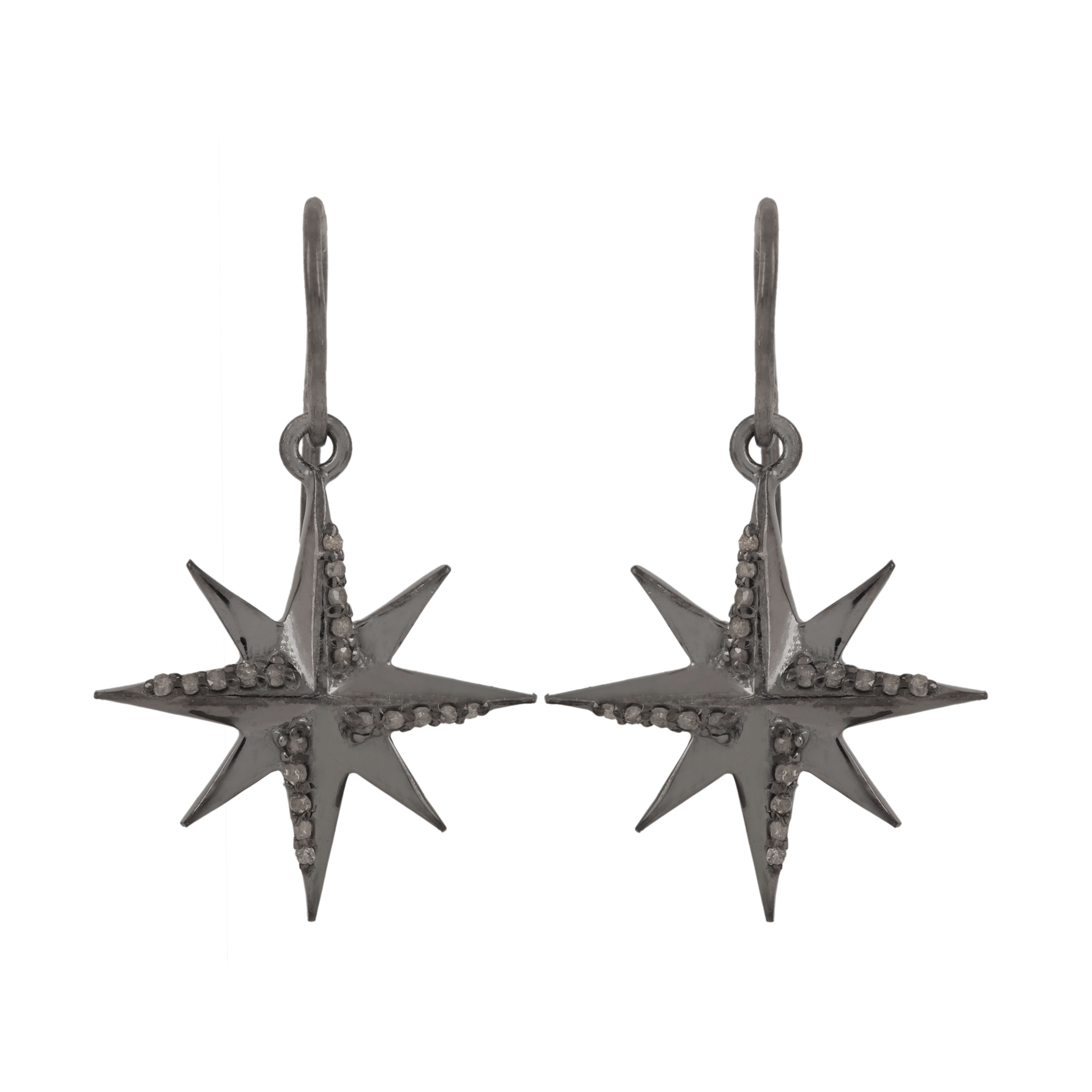 Natural diamond star hook earrings made in 925 sterling silver fine jewelry