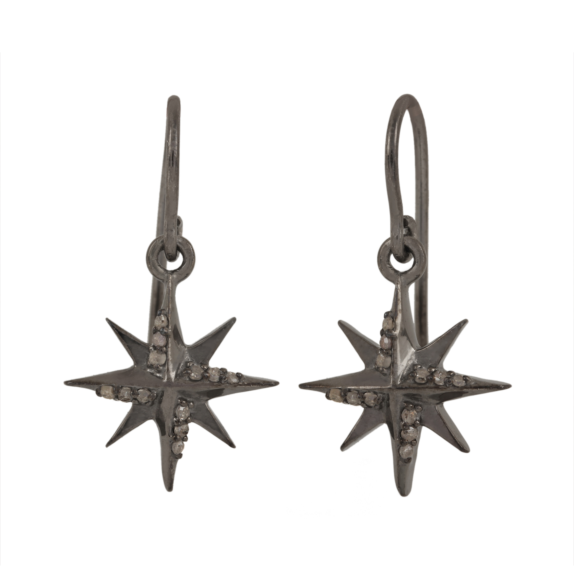 Genuine diamond star hook earrings made in 925 sterling silver