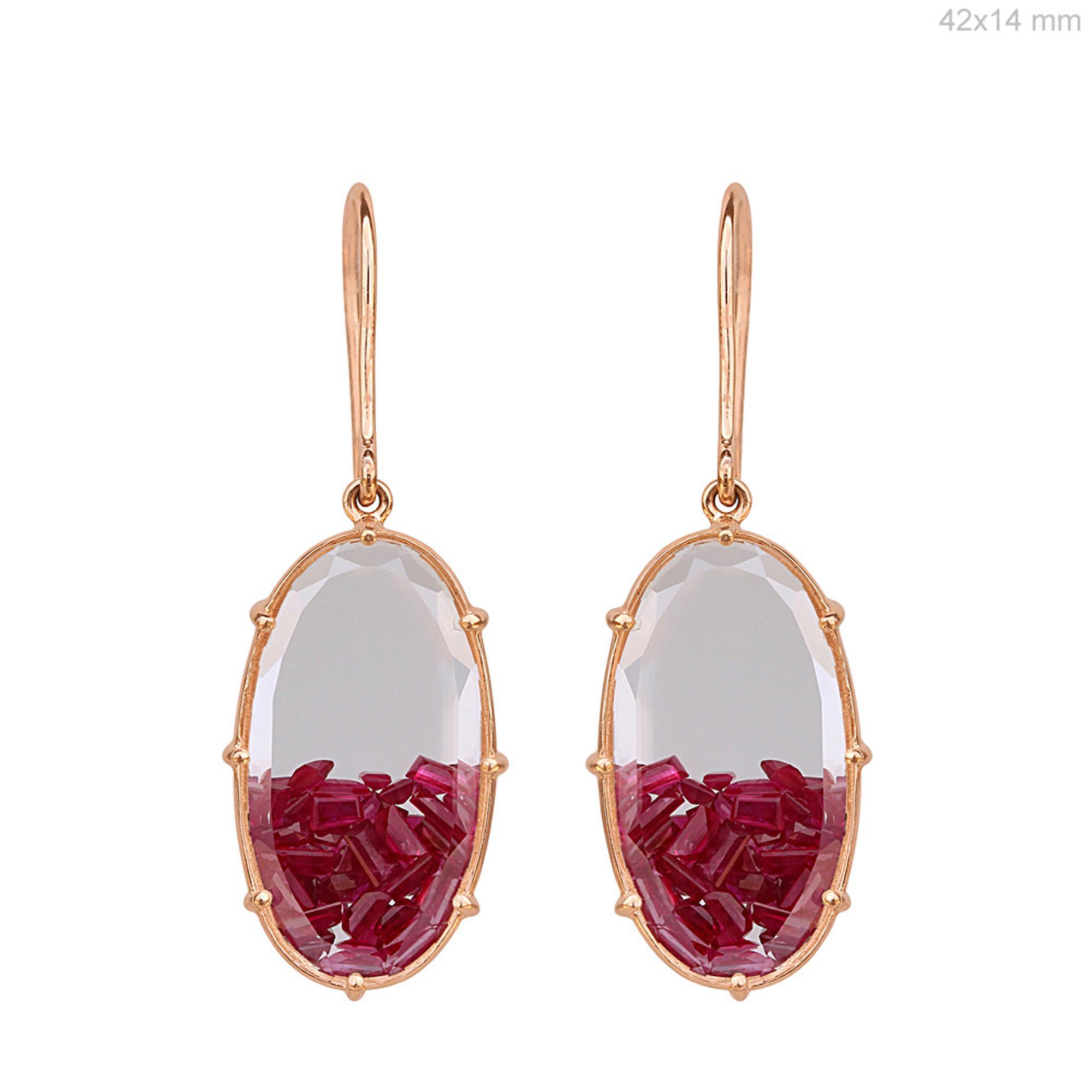 Solid 18k gold crystal ruby hook shaker earrings