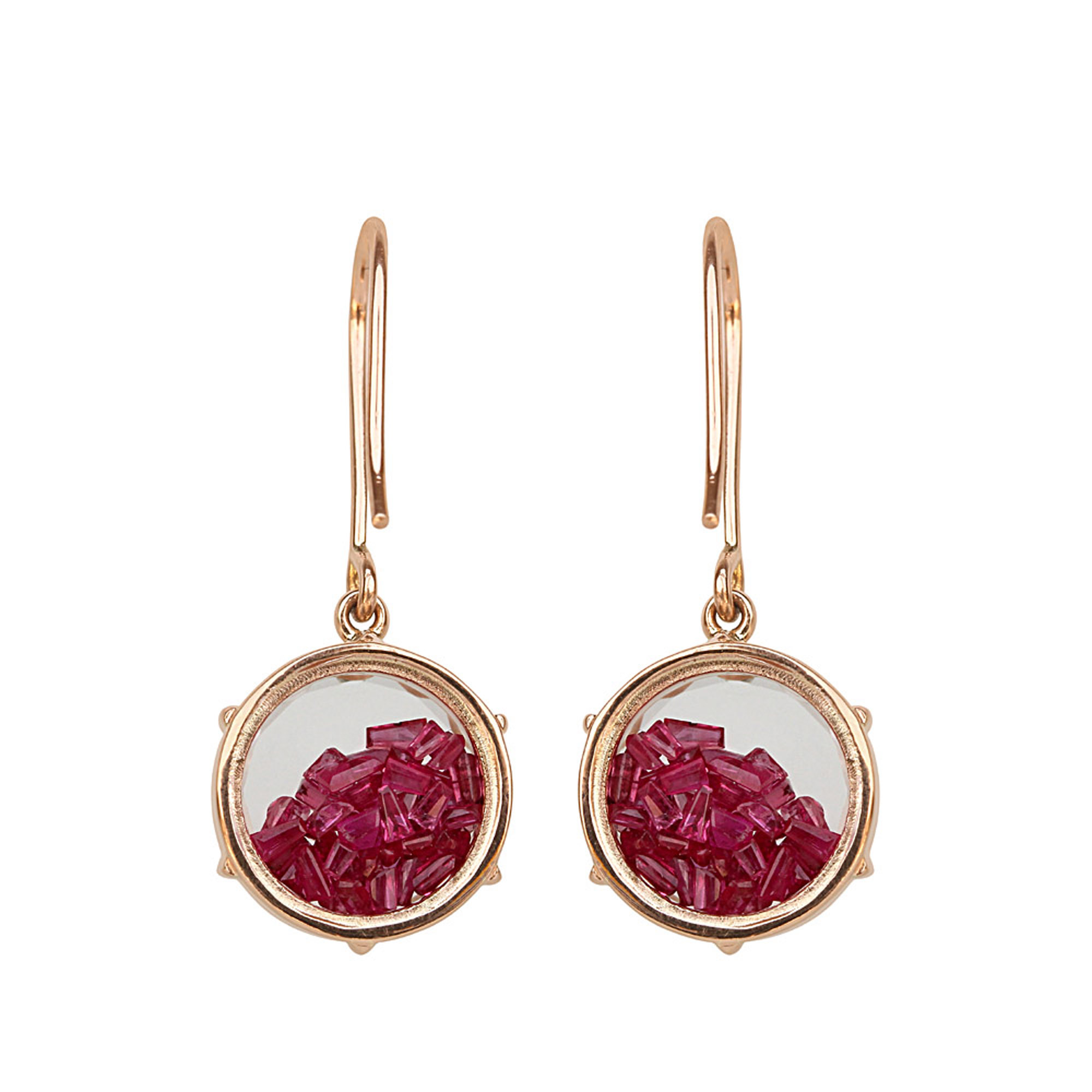 Natural ruby 18k solid gold crystal hook drop shaker earrings