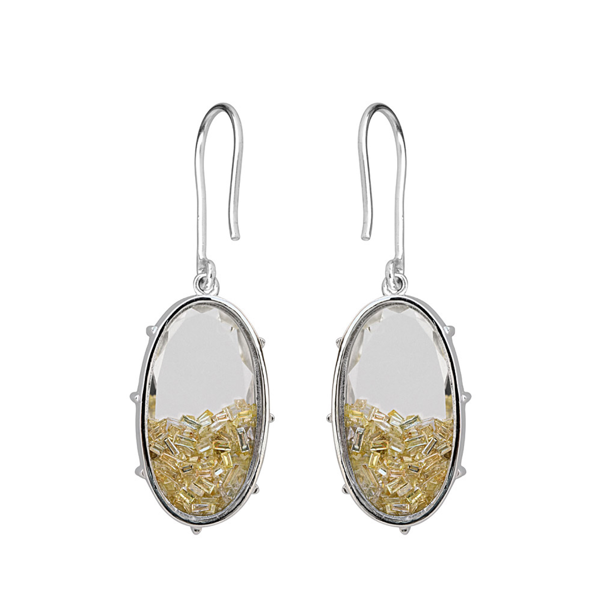 Baguette diamond 18k gold crystal hook shaker earrings