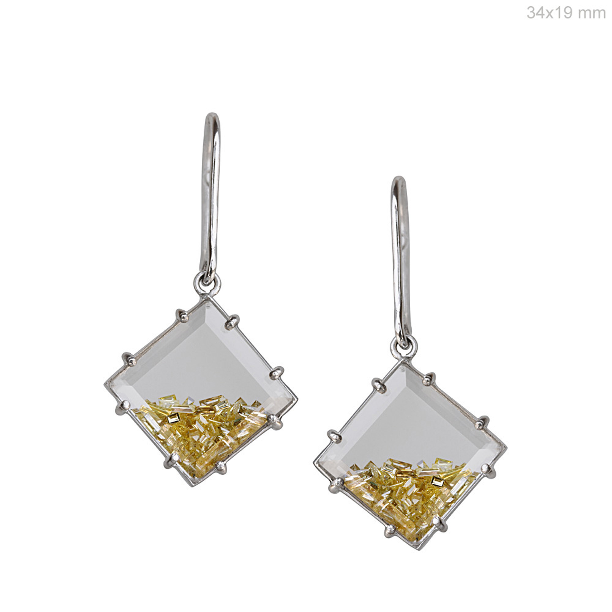 18k white gold crystal real diamond hook shaker earrings fine jewelry