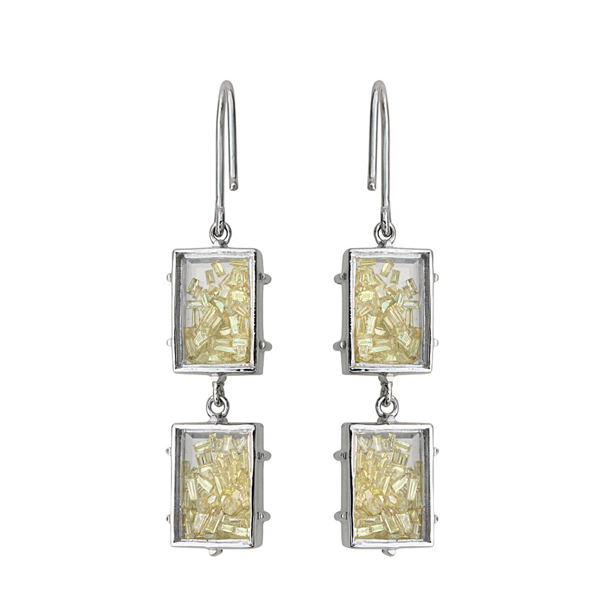 18k gold diamond crystal dangle hook shaker earrings