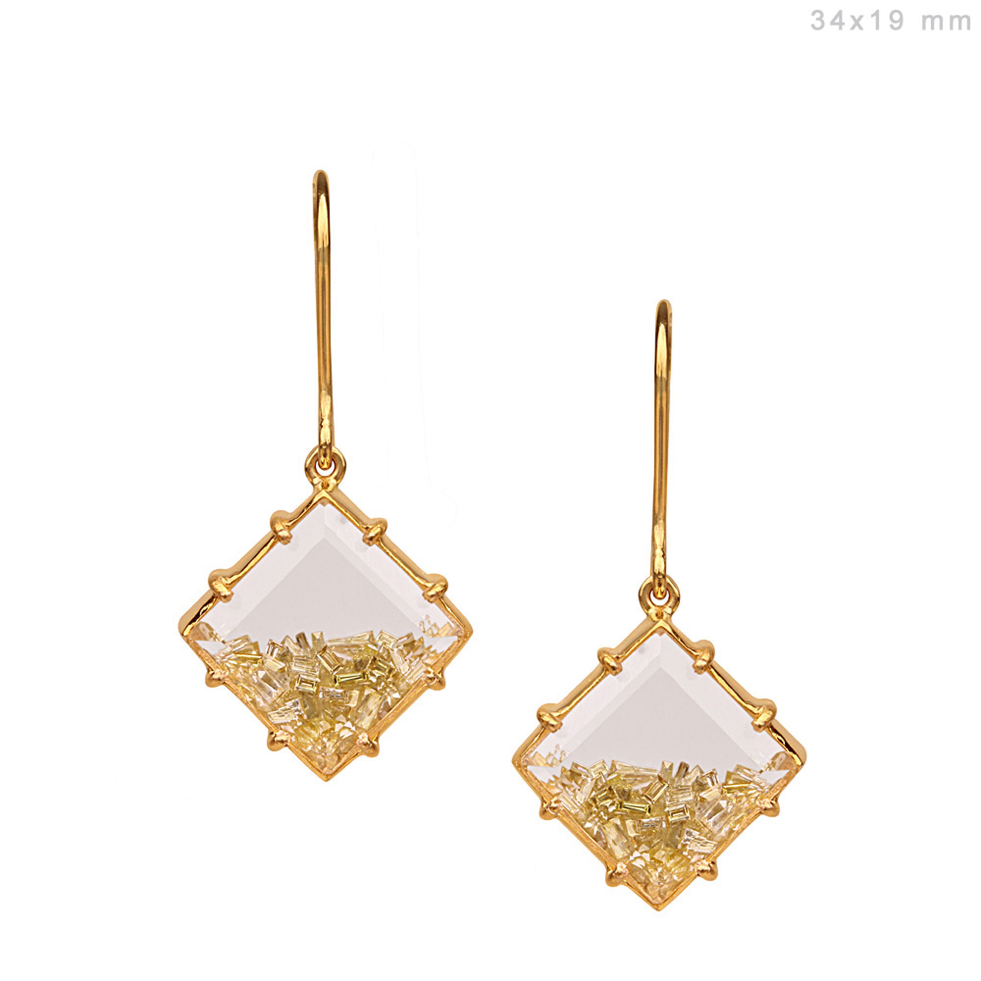 Natural diamond crystal shaker hook earrings made in 18k gold fine jewelry