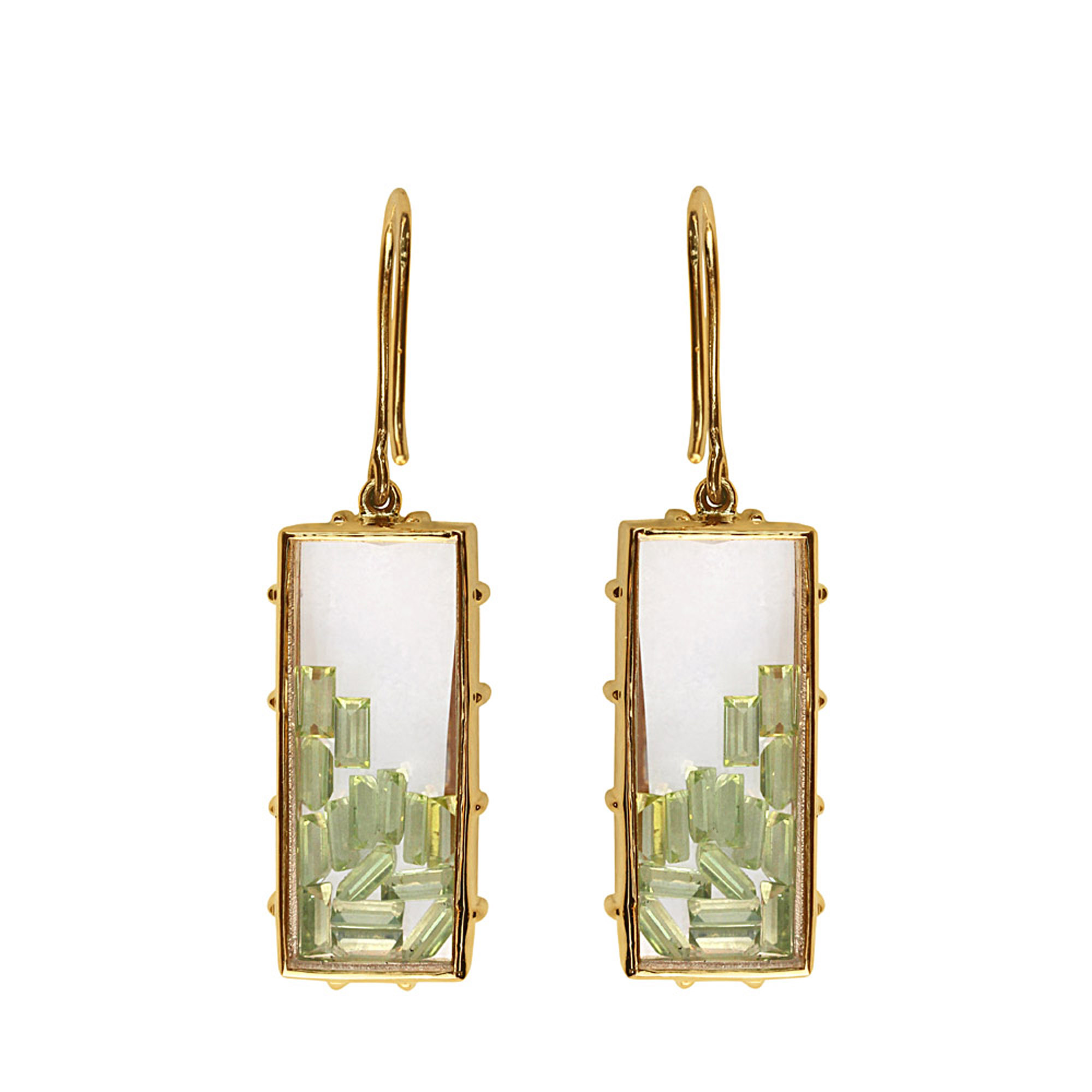 Solid 18k gold crystal quartz shaker hook earrings
