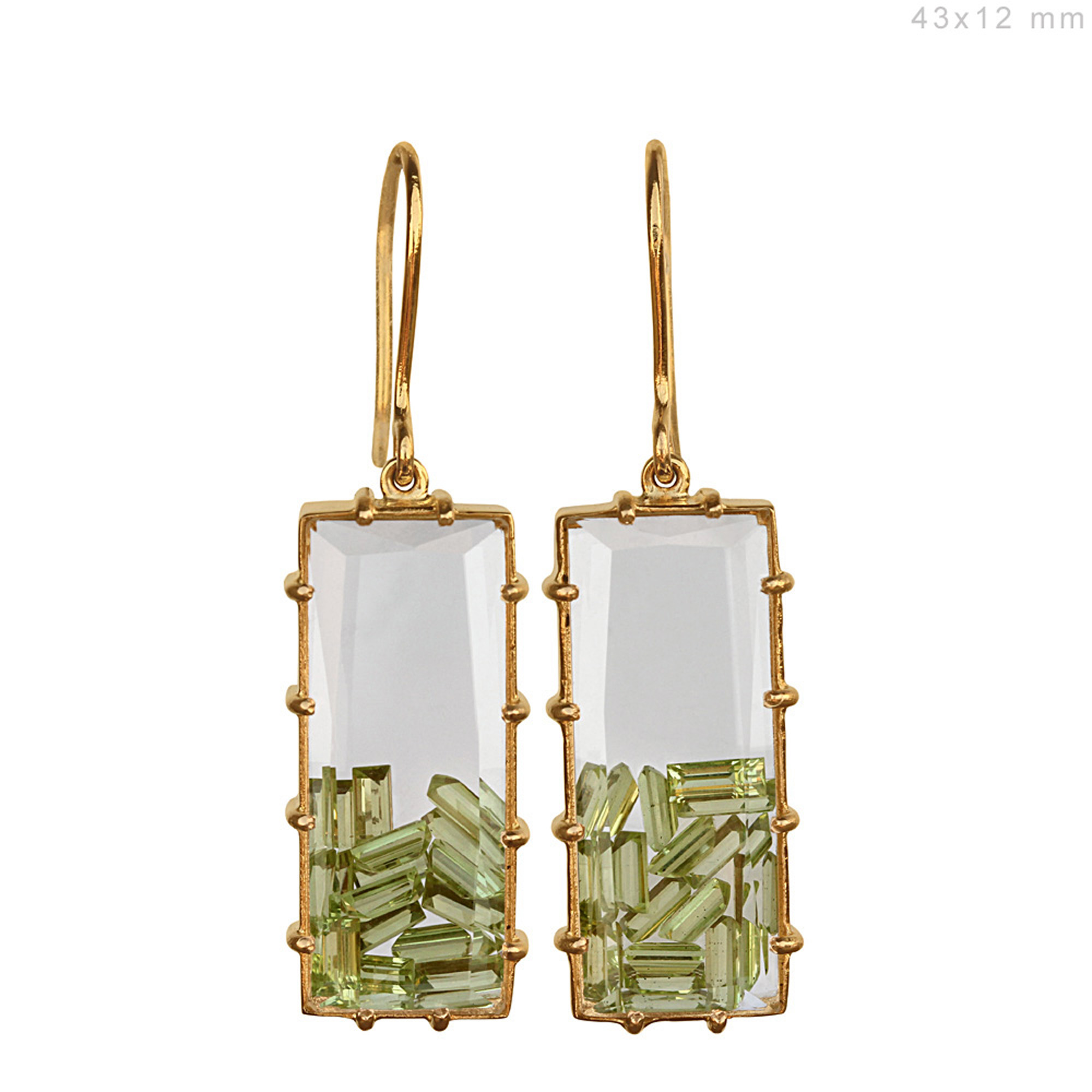 Solid 18k gold crystal quartz shaker hook earrings