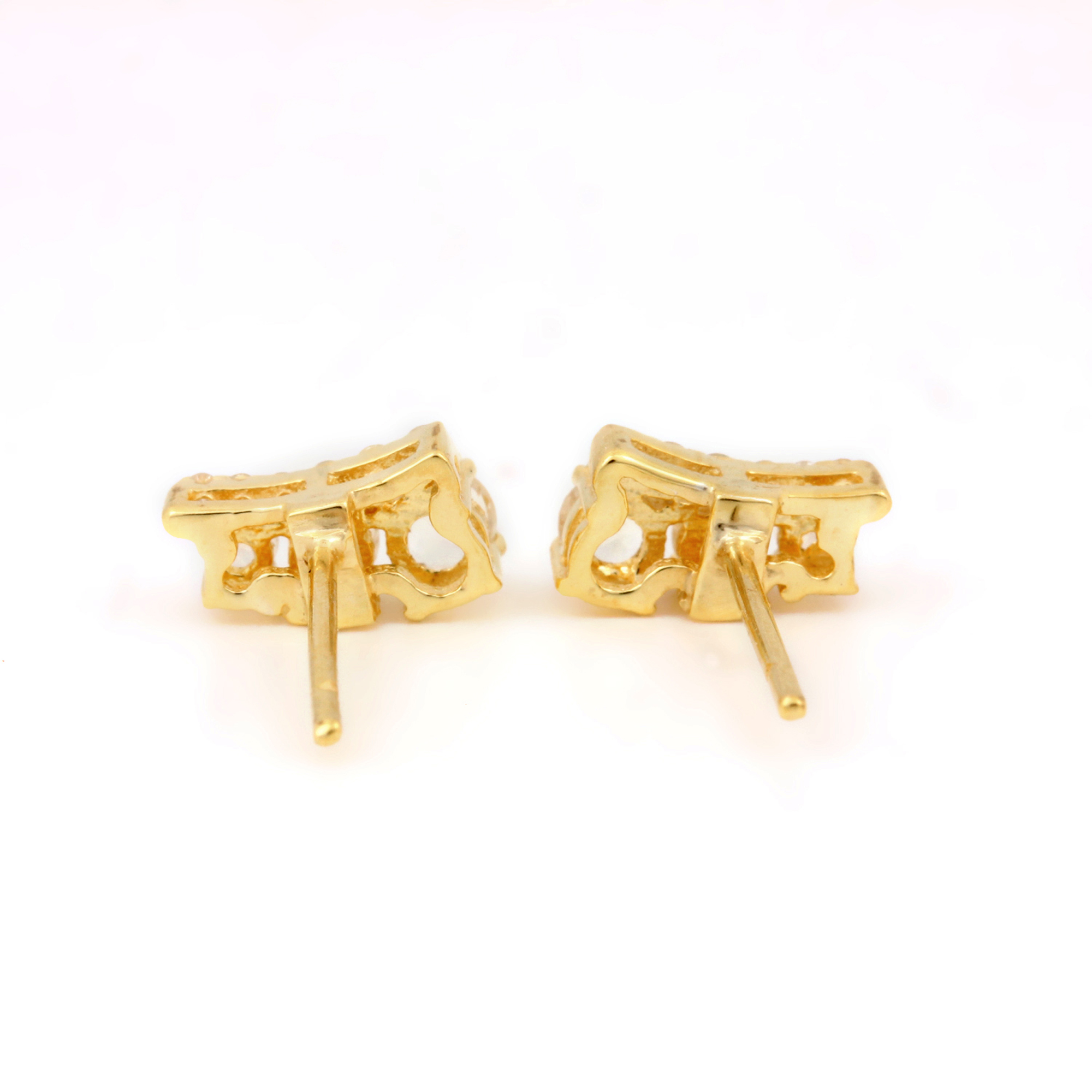 Rainbow Moonstone Stud Earrings 14k Solid Gold Natural Diamond Jewelry