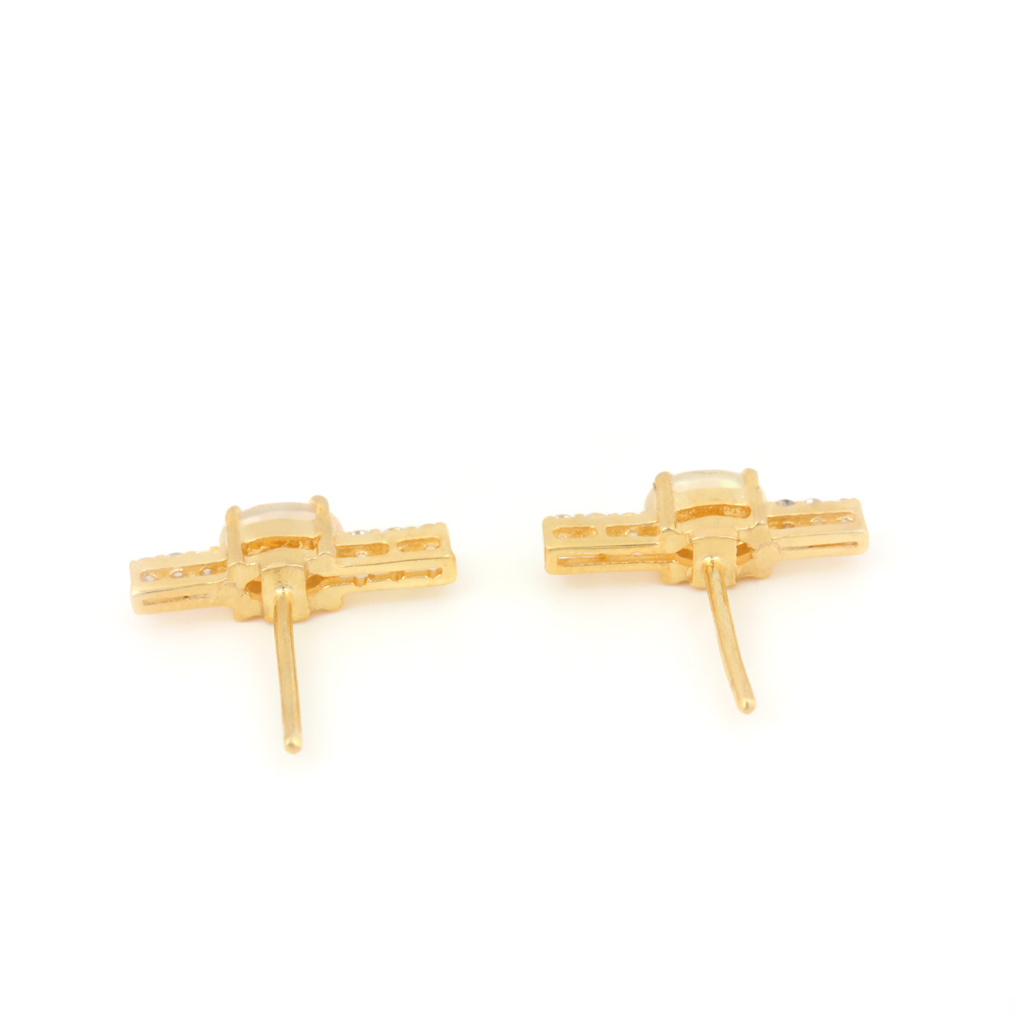 14k Gold Diamond Opal Minimalist Stud Earrings