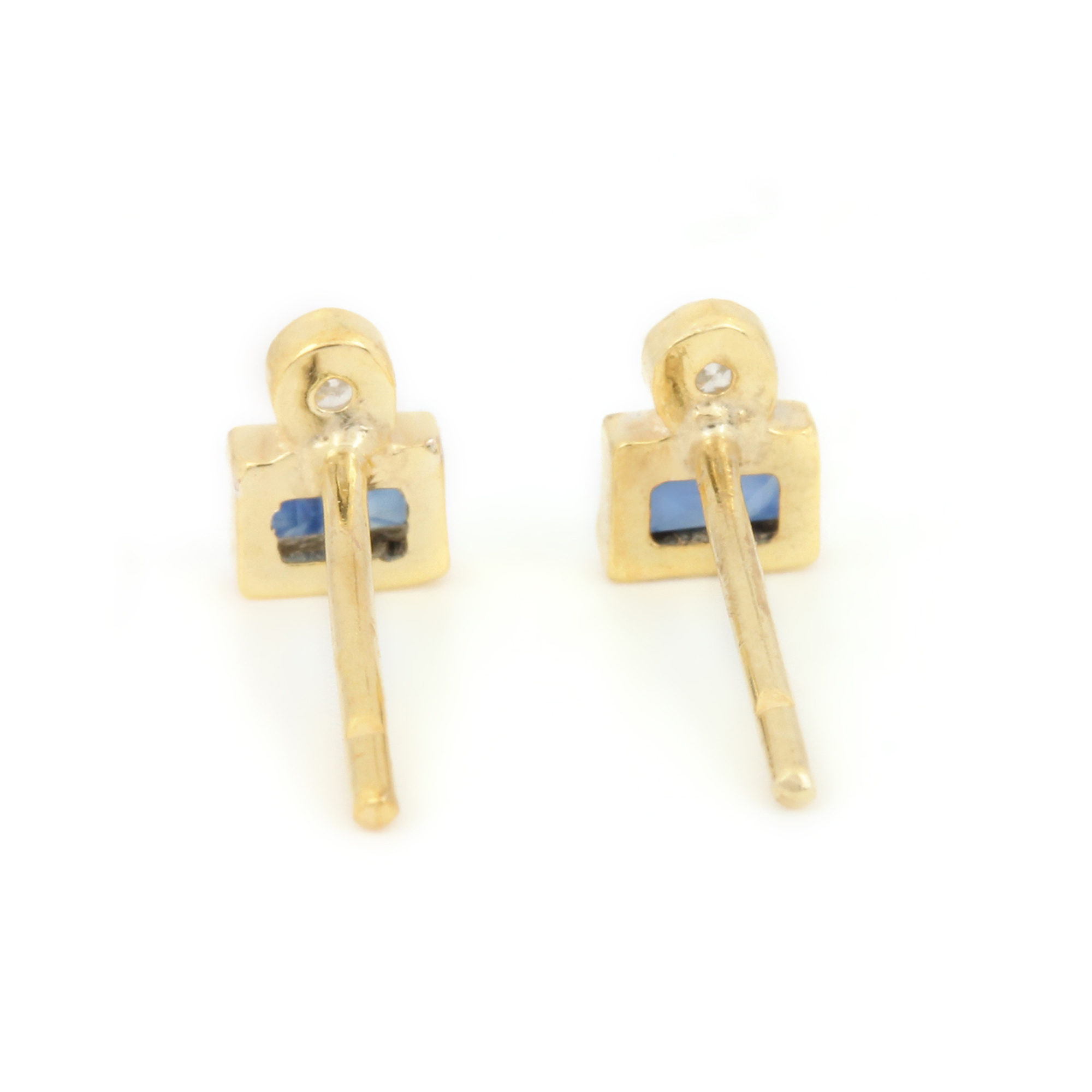 Diamond Blue Sapphire 14k Solid Gold Stud Earrings