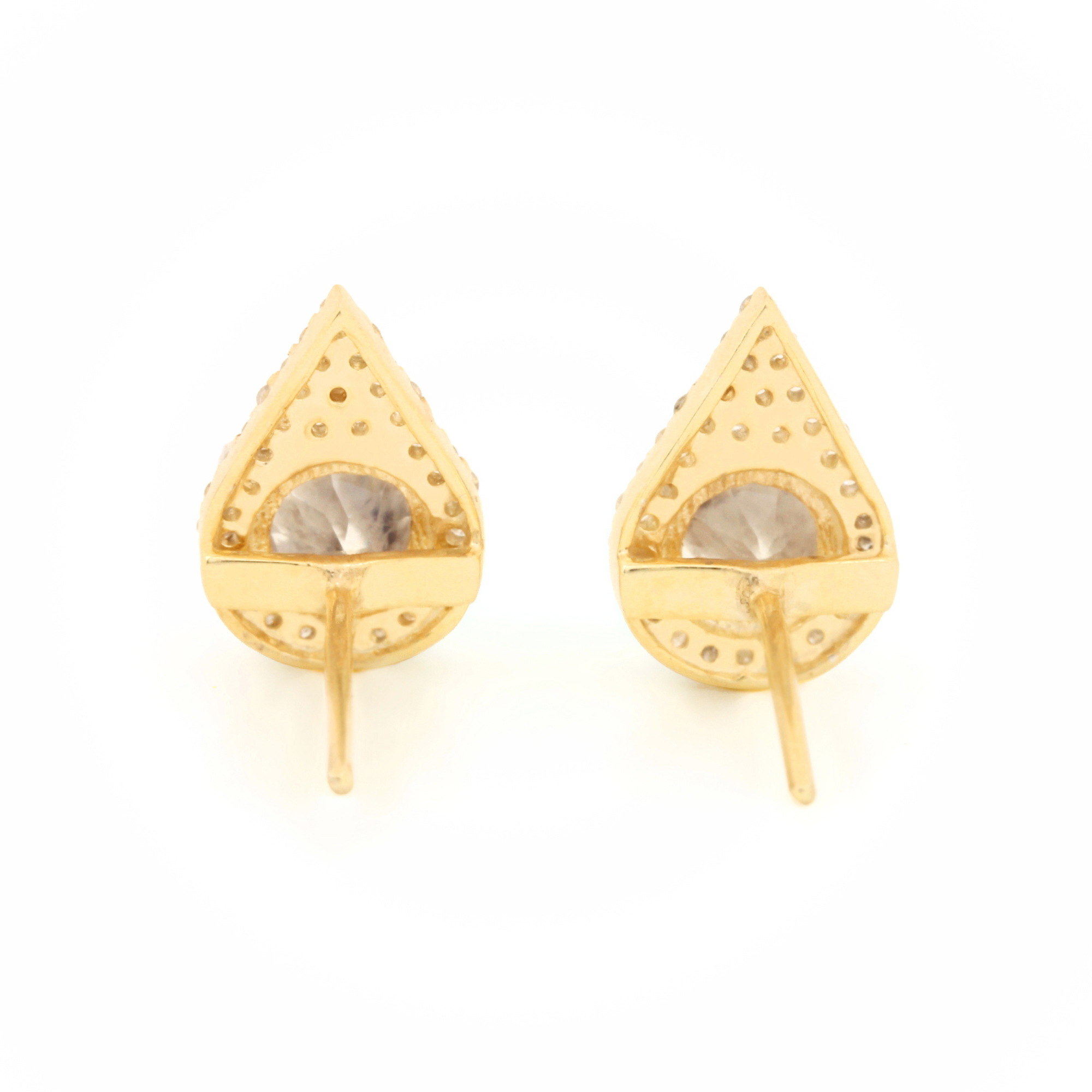 Natural Diamond Rainbow Moonstone Solid 14k Gold Stud Earrings