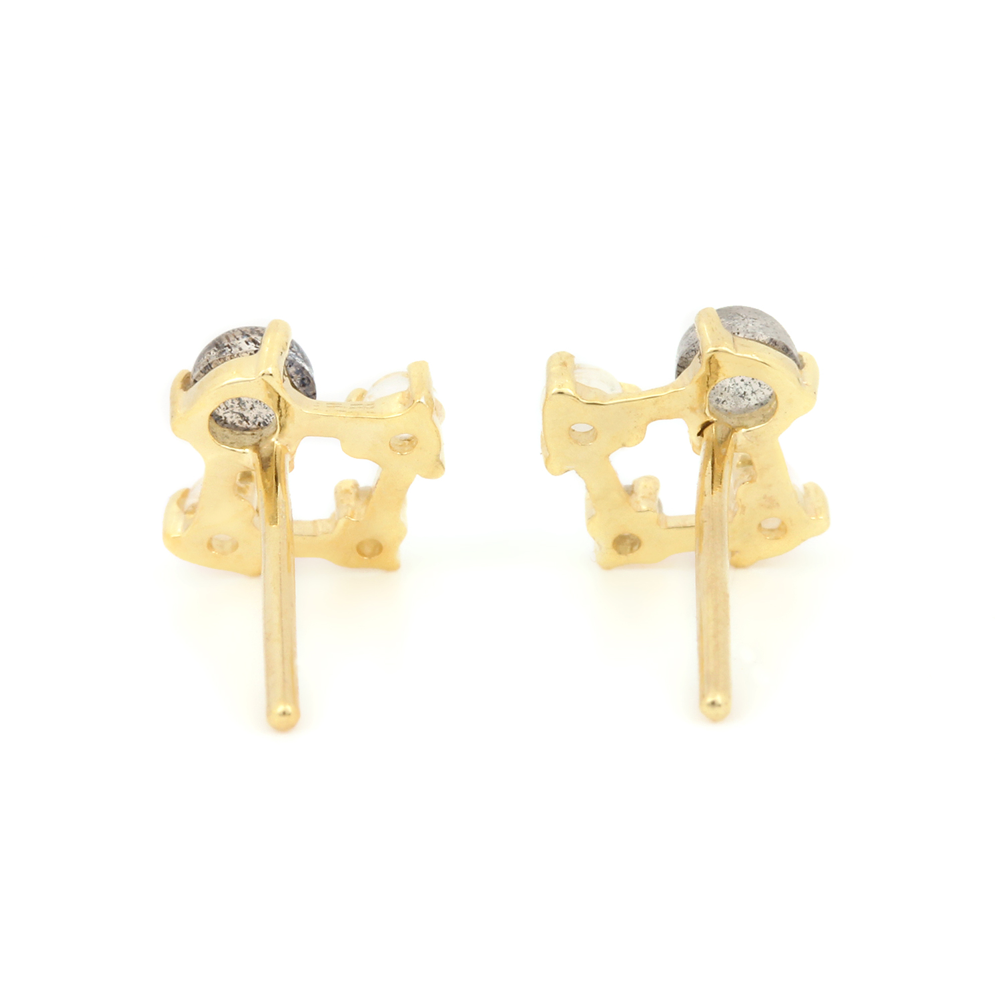 Labrodorite & Moonstone Stud Earrings 14k Solid Gold Diamond Jewelry