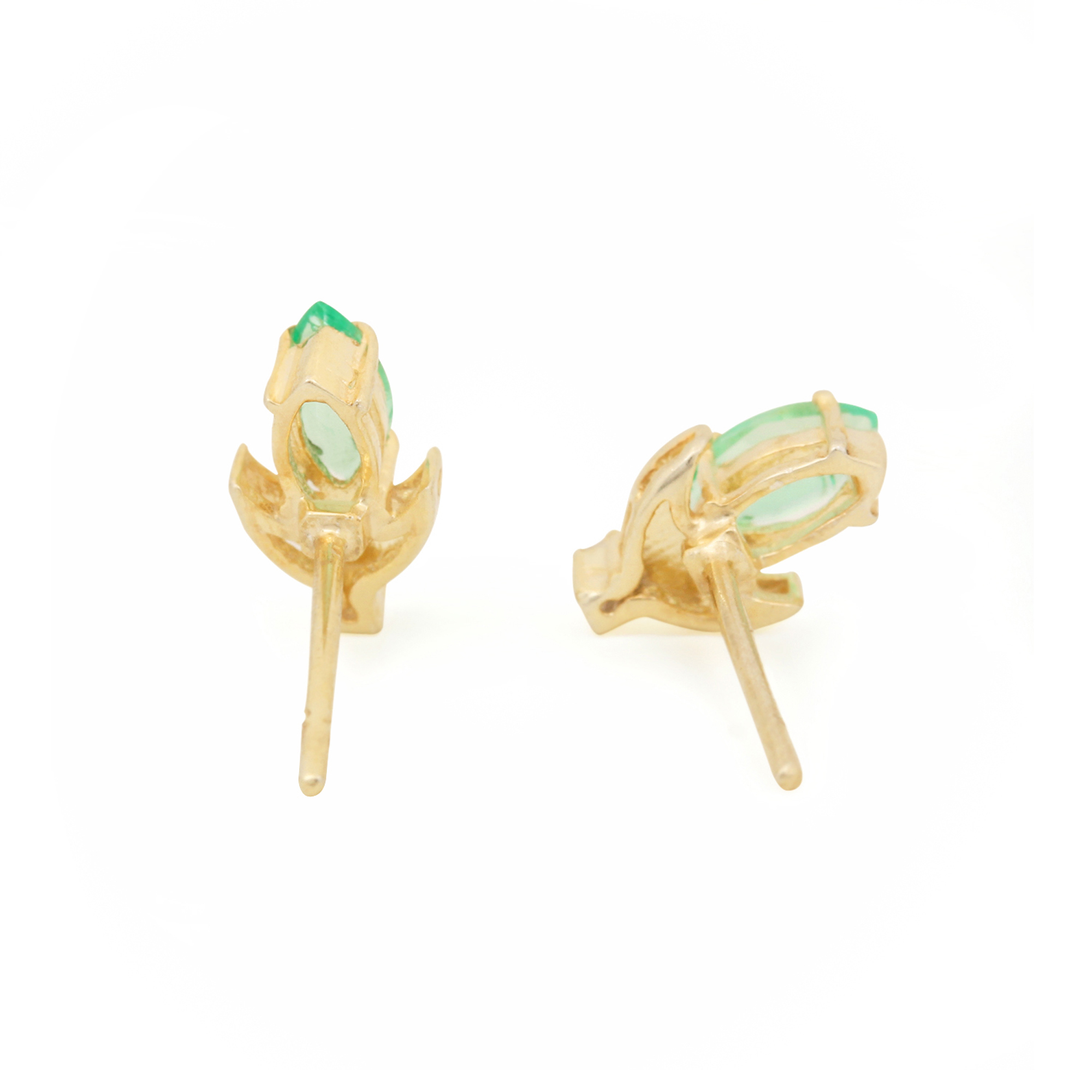 14k Solid Gold Natural Diamond Emerald Gemstone Stud Earrings