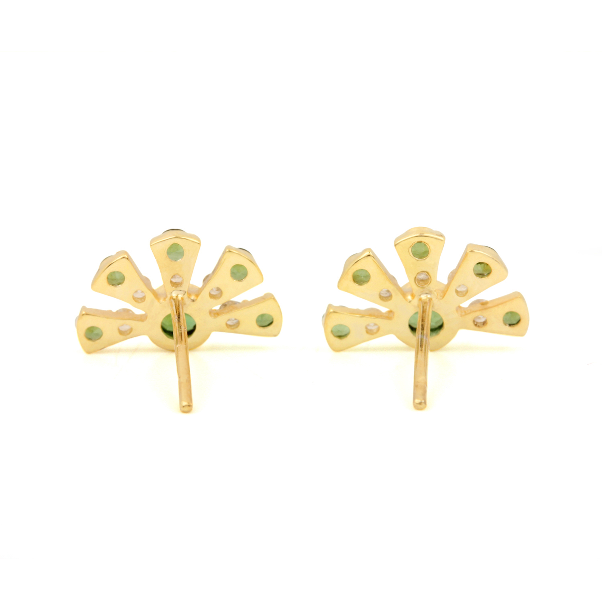 14k Solid Gold Diamond Natural Green Tourmaline Stud Earrings