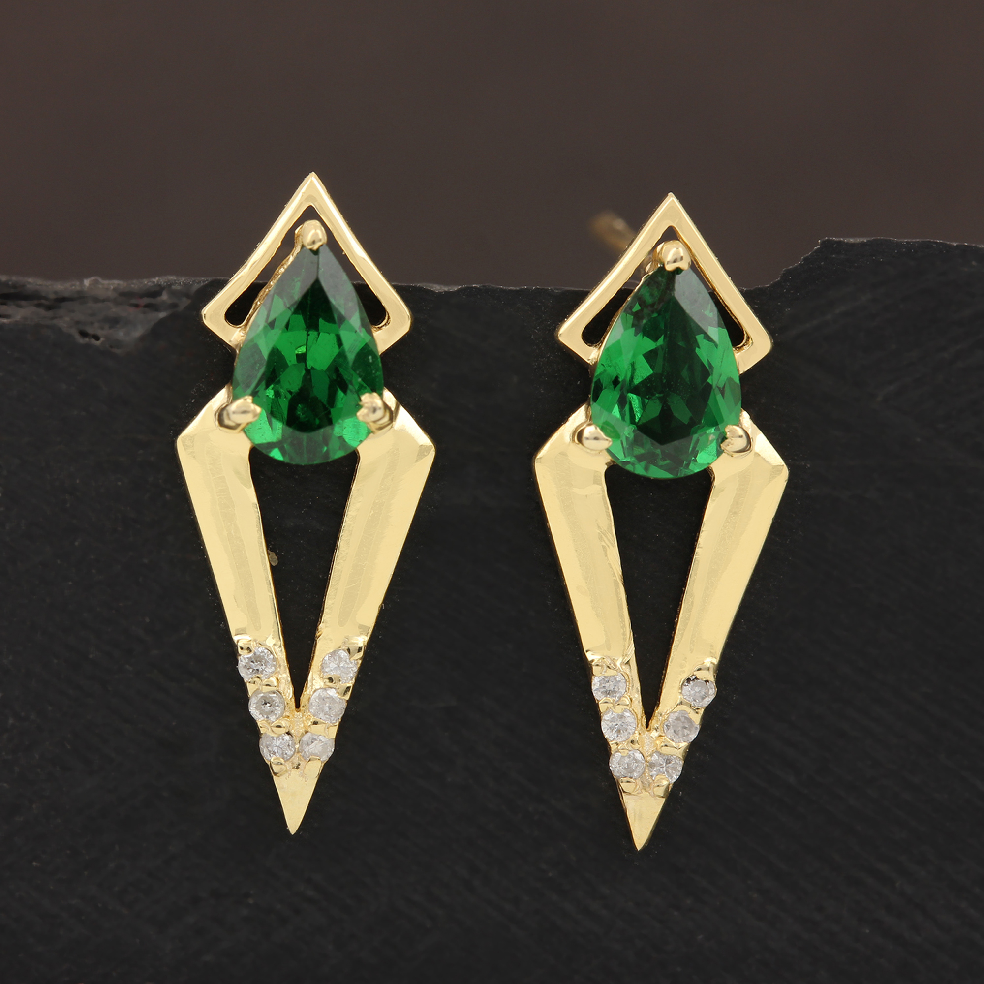 14k Gold Natural Diamond Tsavorite Solitaire Stud Earrings