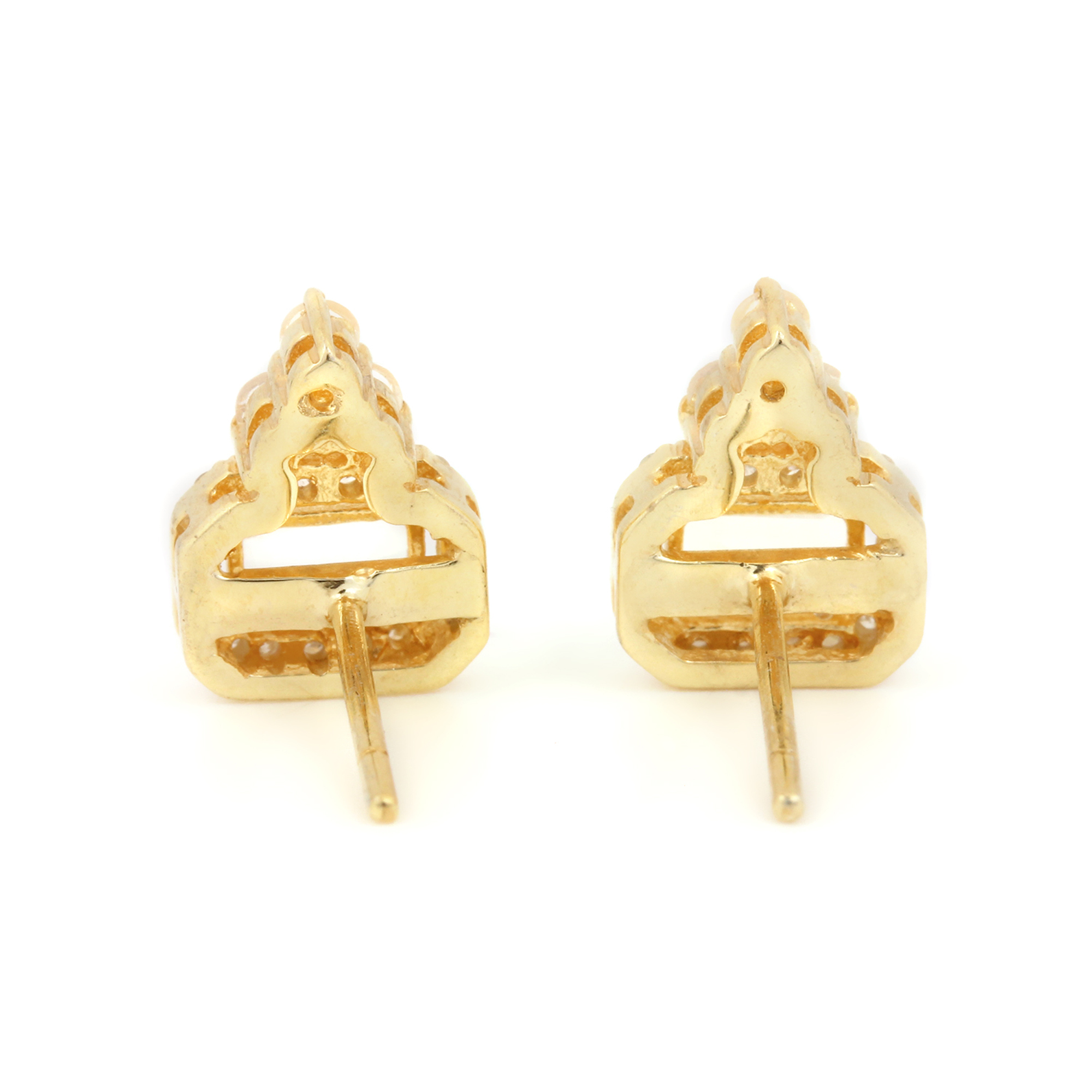 14k Solid Gold Diamond & Rainbow Moonstone Minimalist Stud Earrings