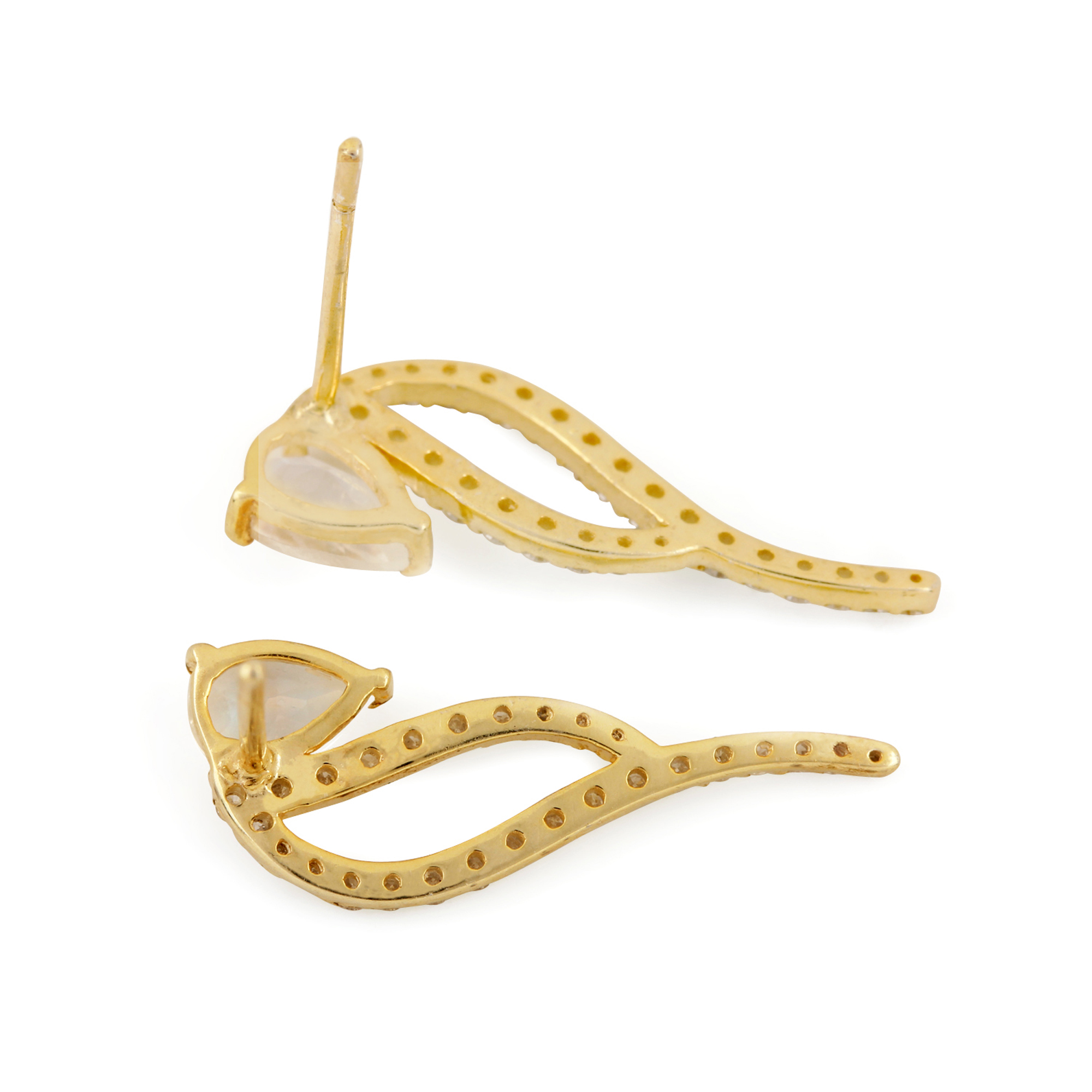 Natural Diamond 14k Solid Gold Rainbow Moonstone Stud Earrings