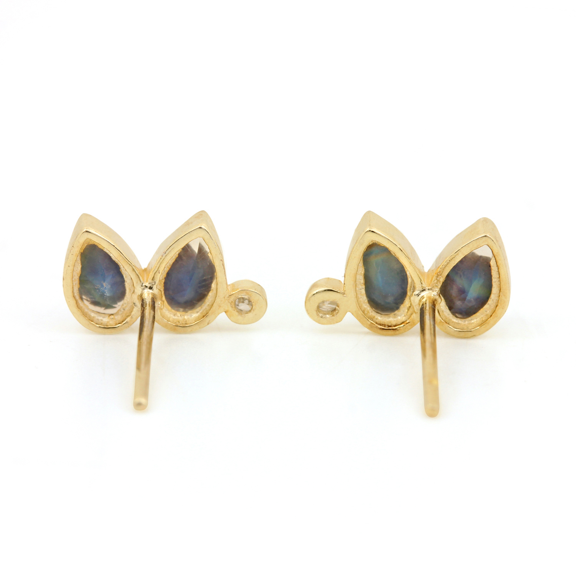 14k Gold Solitaire Stud Earrings Adorned With Diamond & Moonstone