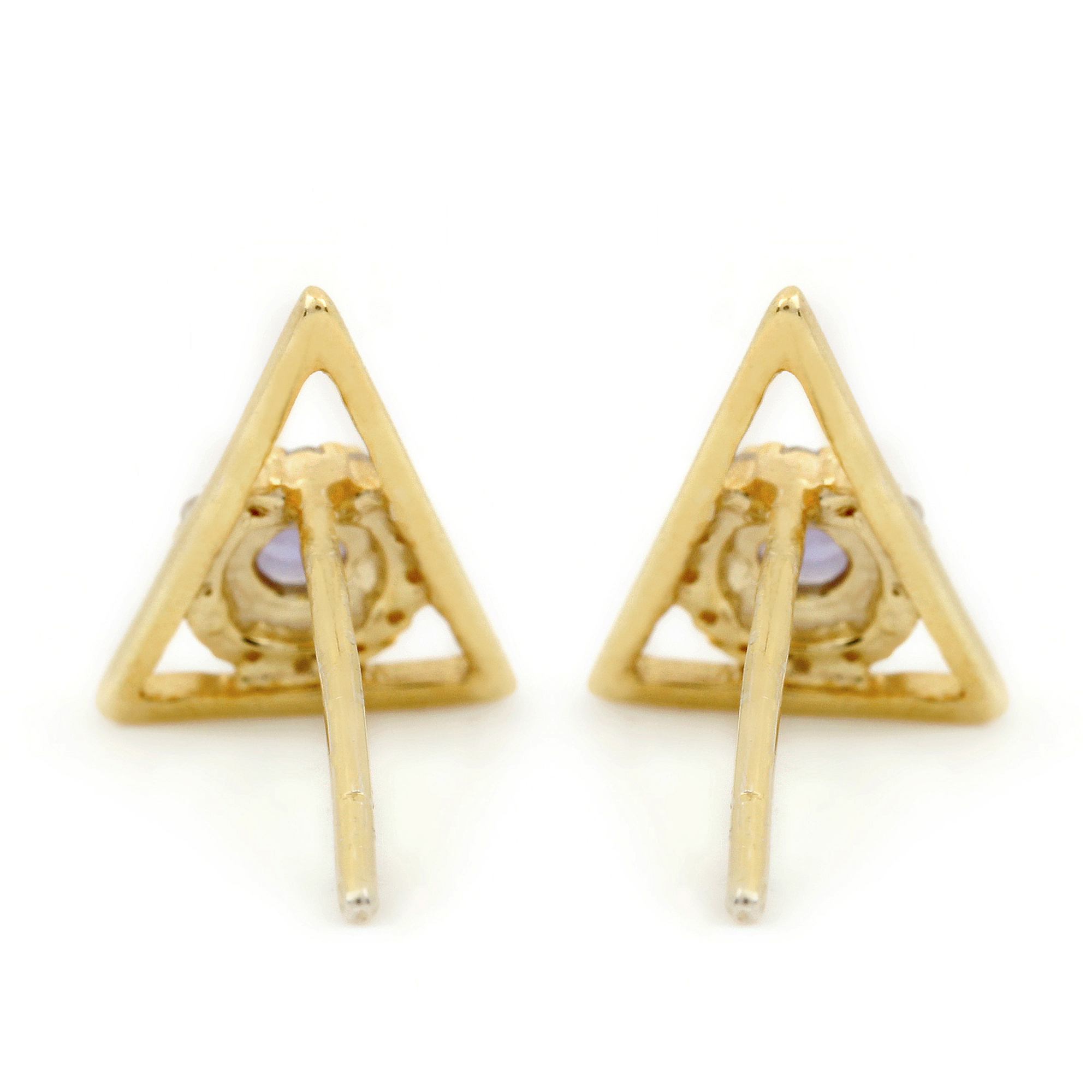 14k Solid Gold Stud Earrings Adorned With Diamond & Tanzanite