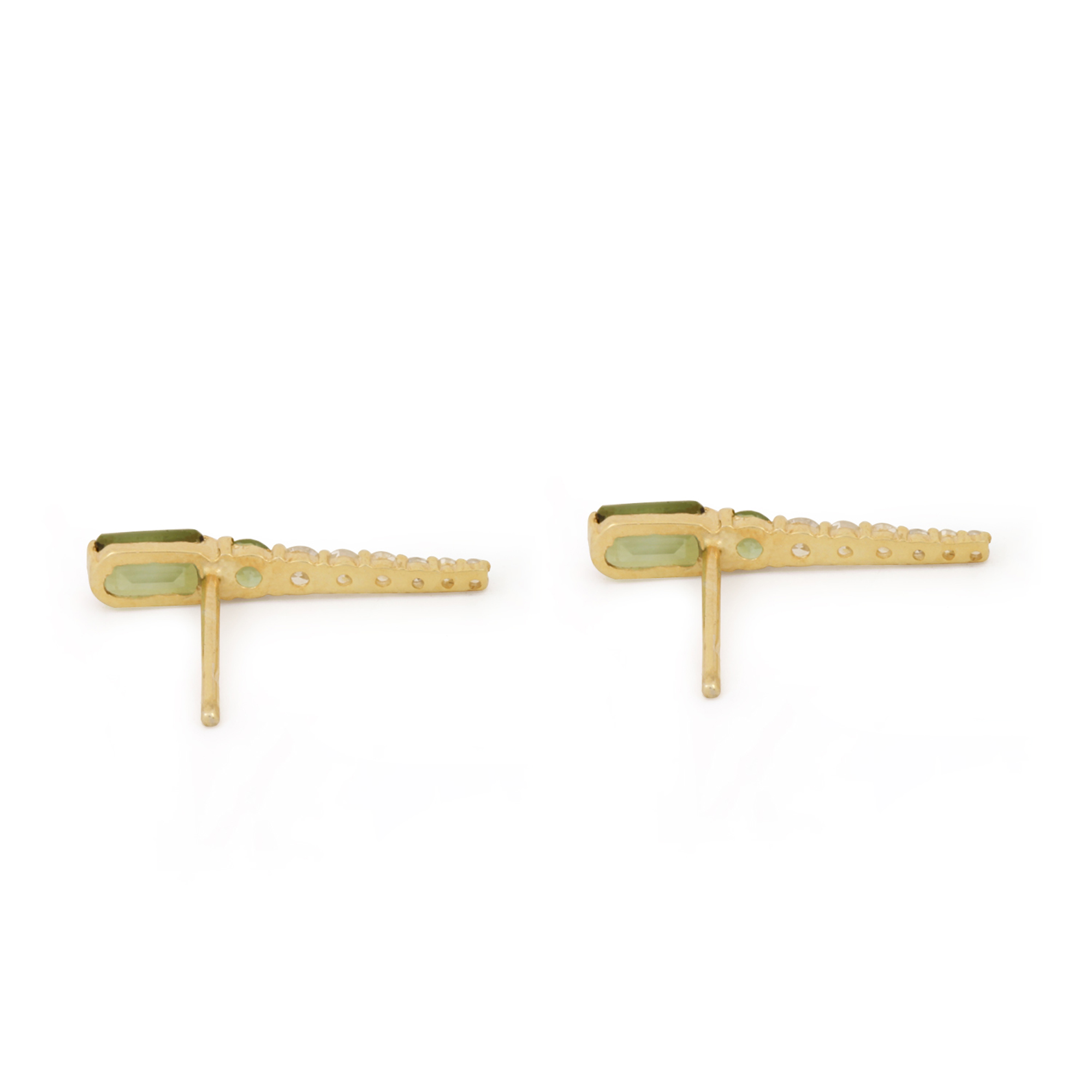 14k Gold Diamond & Green Tourmaline Minimalist Stud Earrings