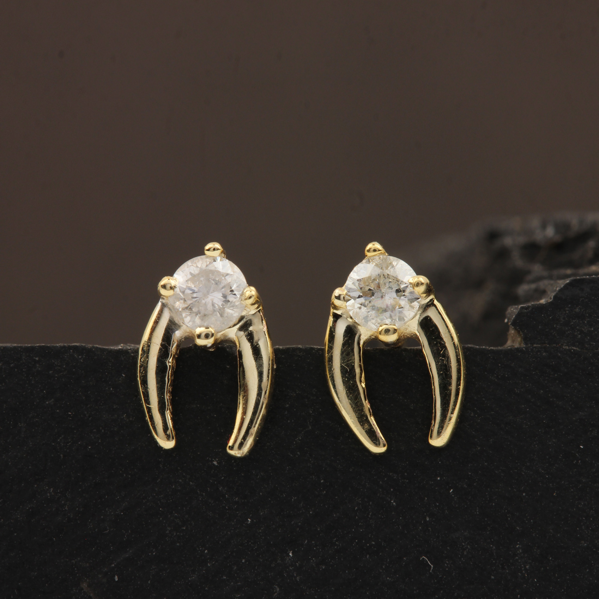 14k Solid Gold Natural Diamond Minimalist Stud Earrings Fine Jewelry