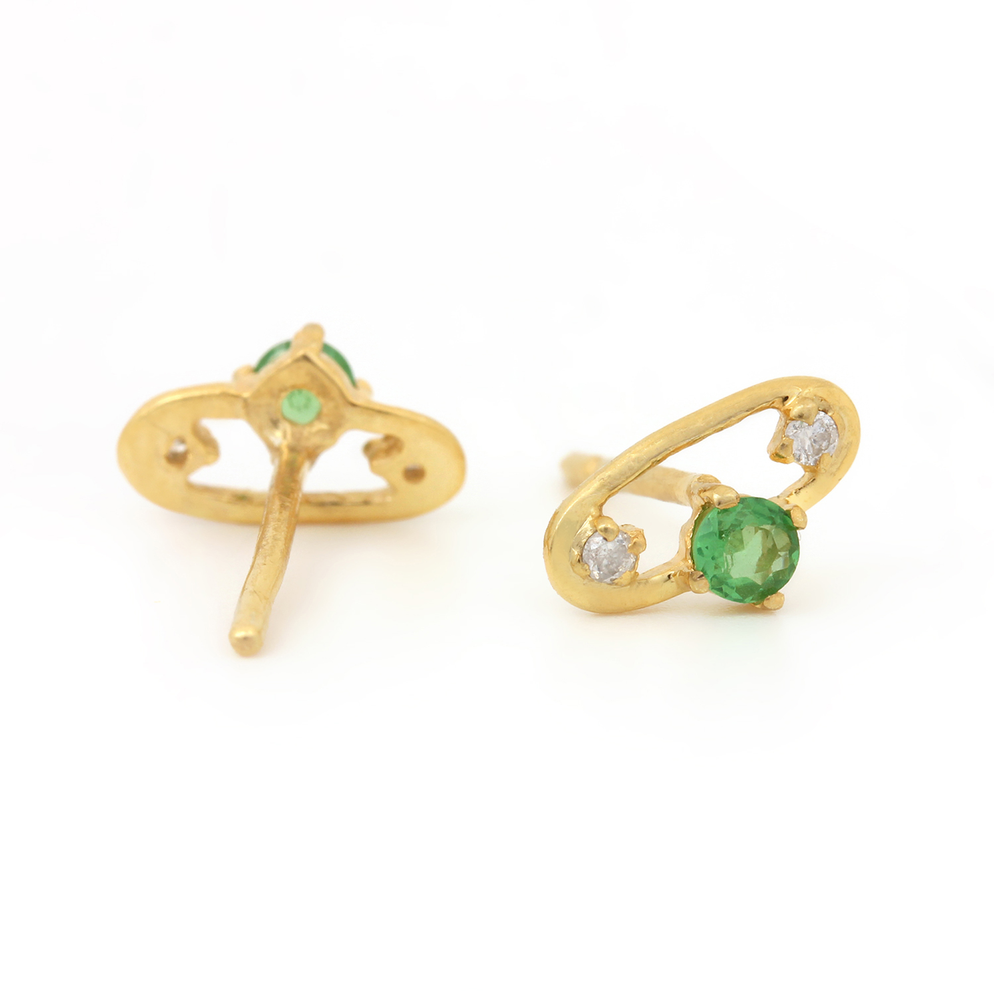 Natural Diamond & Tsavorite 14k Solid Gold Minimalist Stud Earrings