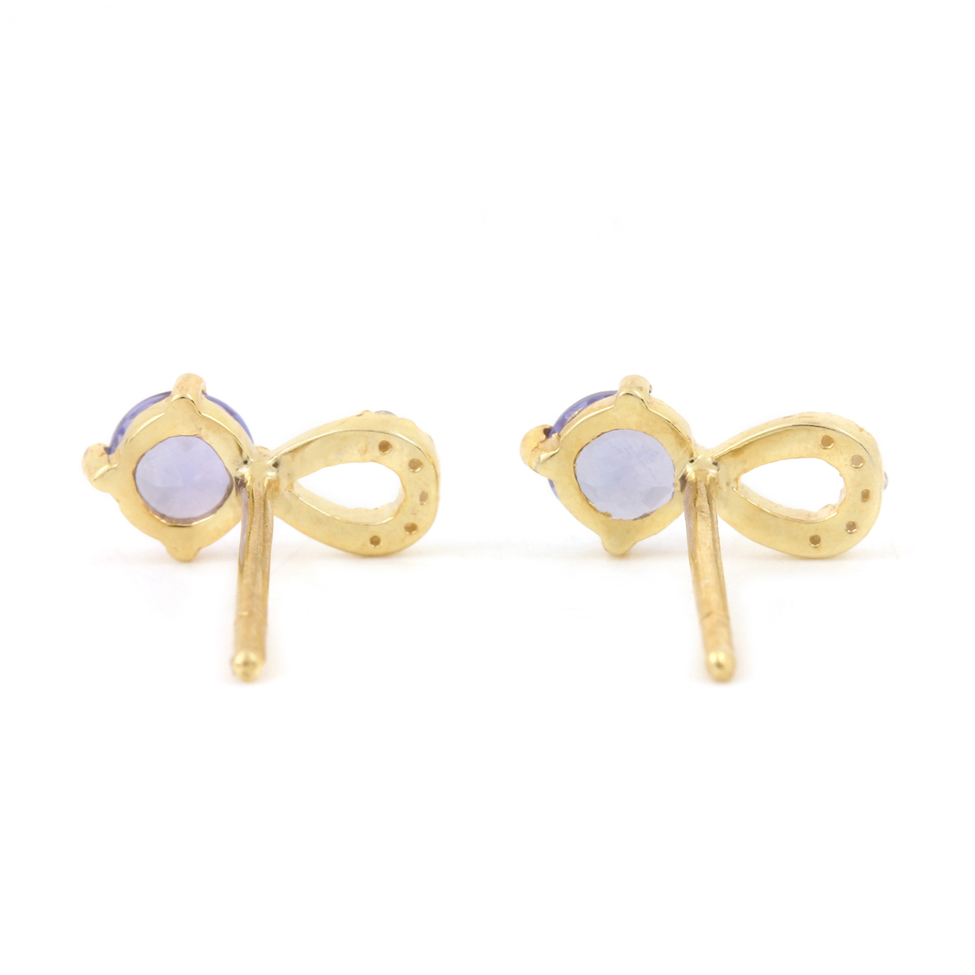Solid 14k Gold Stud Earrings Adorned With Diamond &Tanzanite