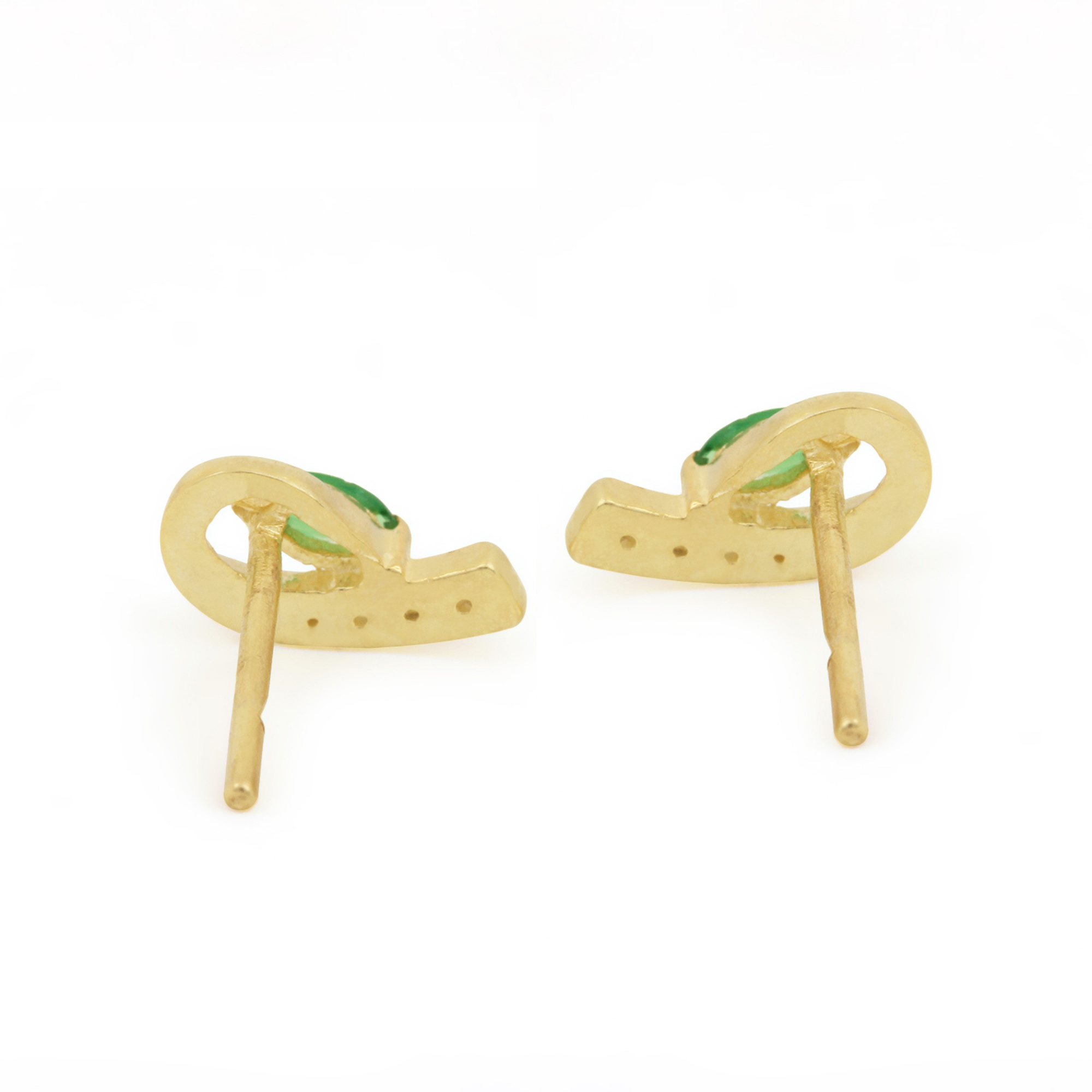 Diamond & Tsavorite Gemstone 14k Solid Gold Stud Earrings