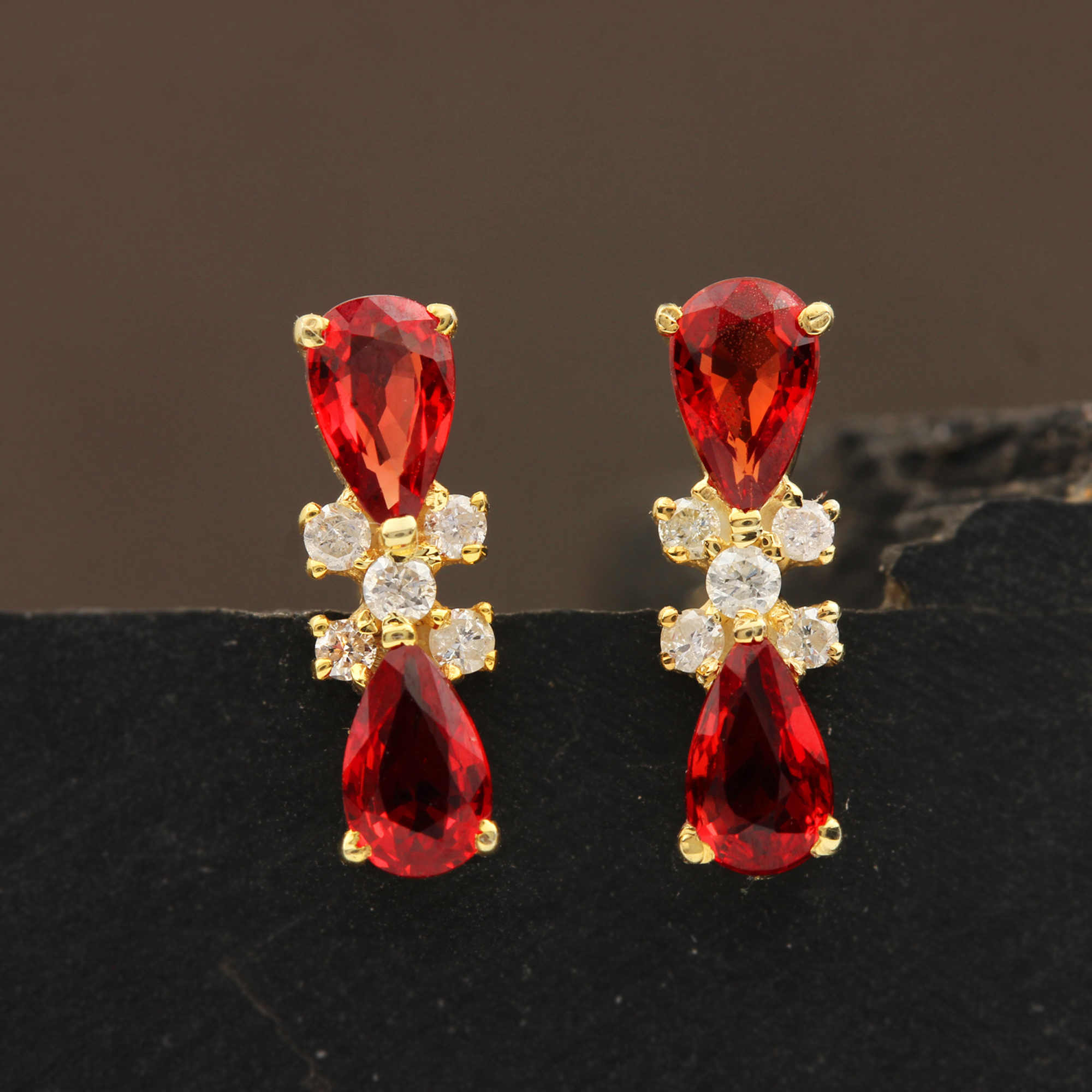 Solid 14k Gold Stud Earrings Adorned With Diamond & Multi Sapphire Gemstone