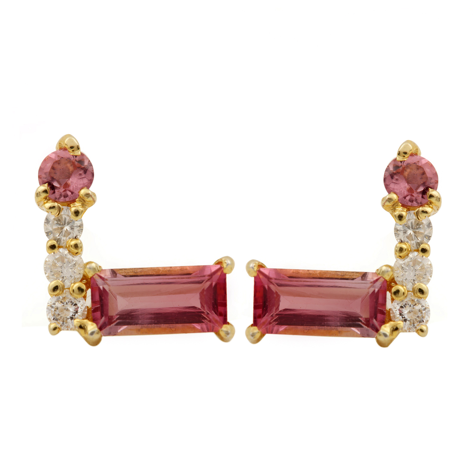 Natural Pink Tourmaline 14k Solid Gold Diamond Solitaire Stud Earrings