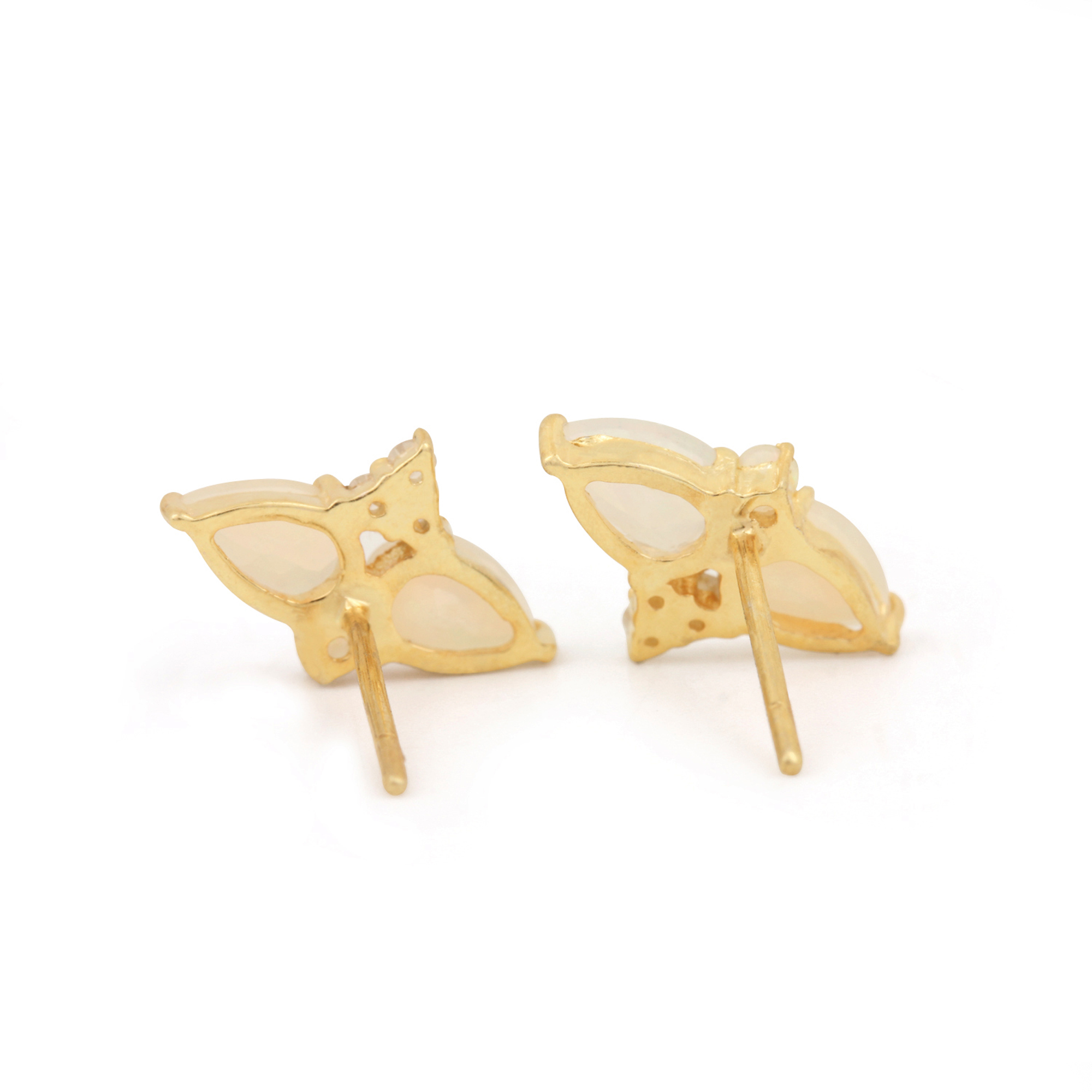Natural Opal Minimalist Stud Earrings 14k Solid Gold Diamond Jewelry