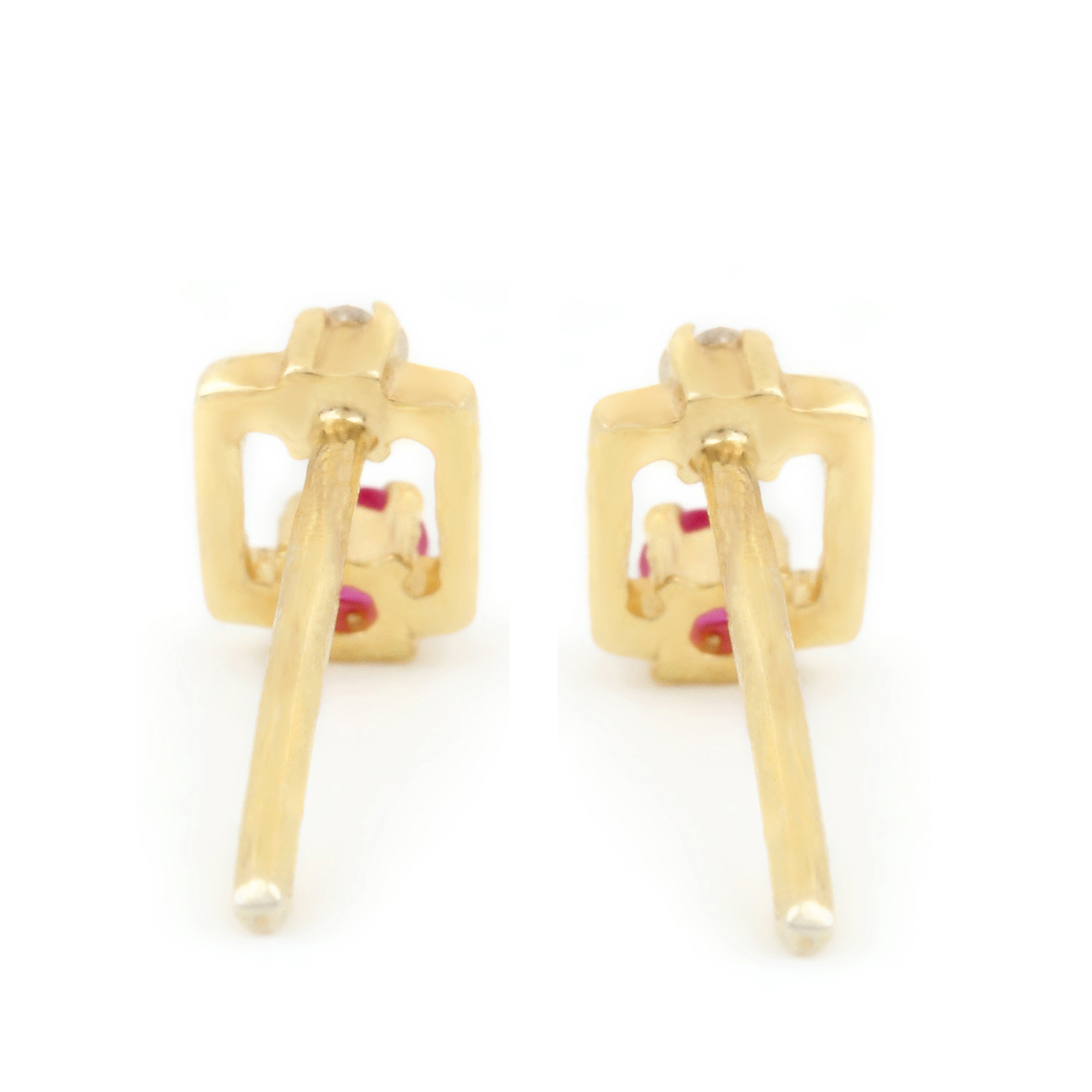 Natural Diamond & Ruby14k Solid Gold Minimalist Stud Earrings