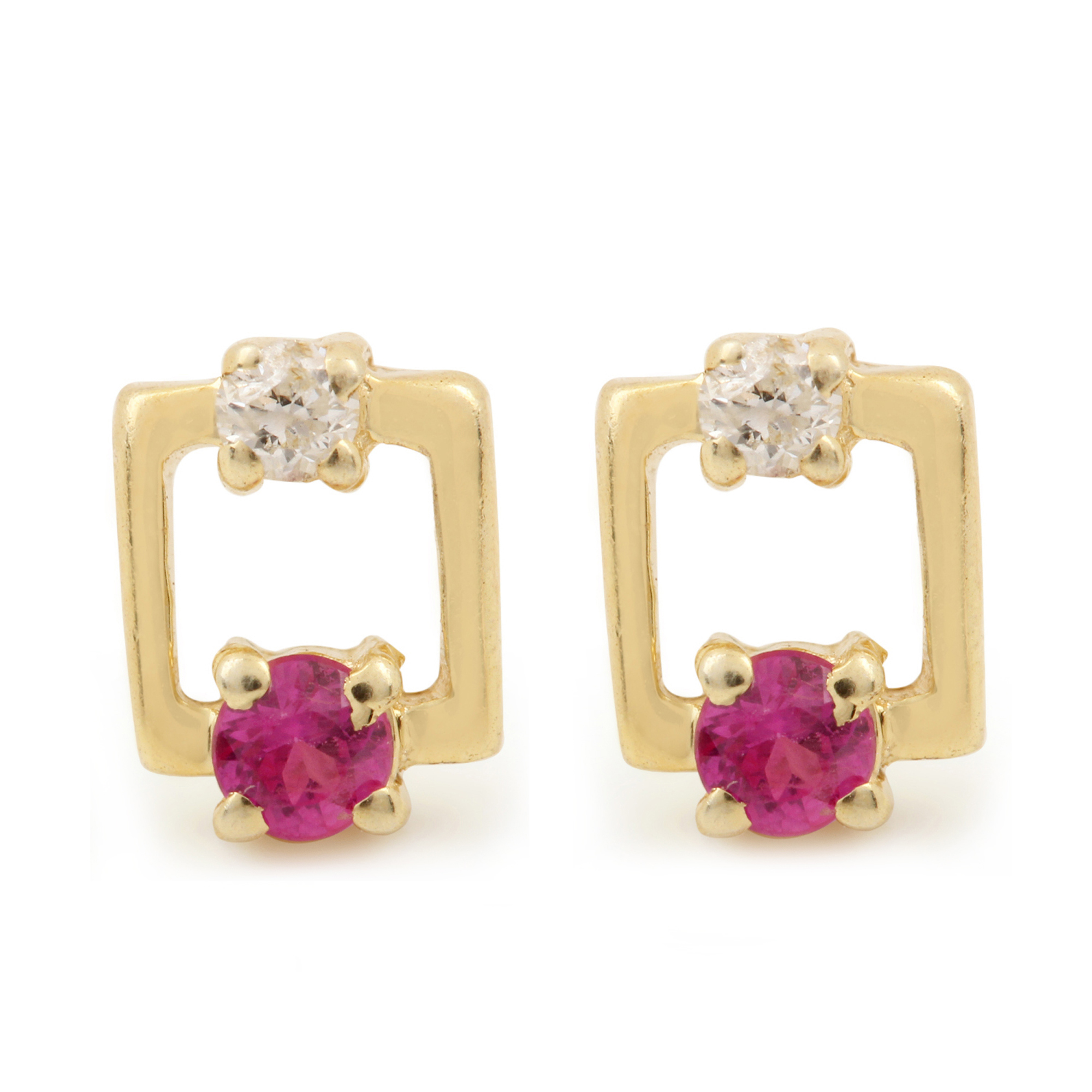 Natural Diamond & Ruby14k Solid Gold Minimalist Stud Earrings