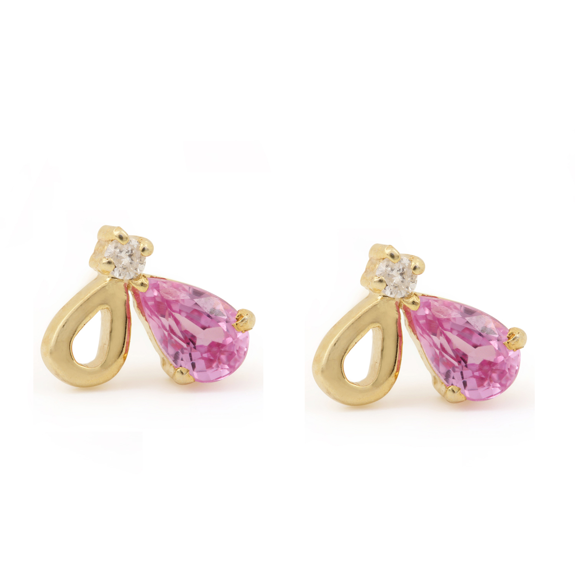 Natural Diamond 14k Solid Gold & Pink Sapphire Minimalist Stud Earrings