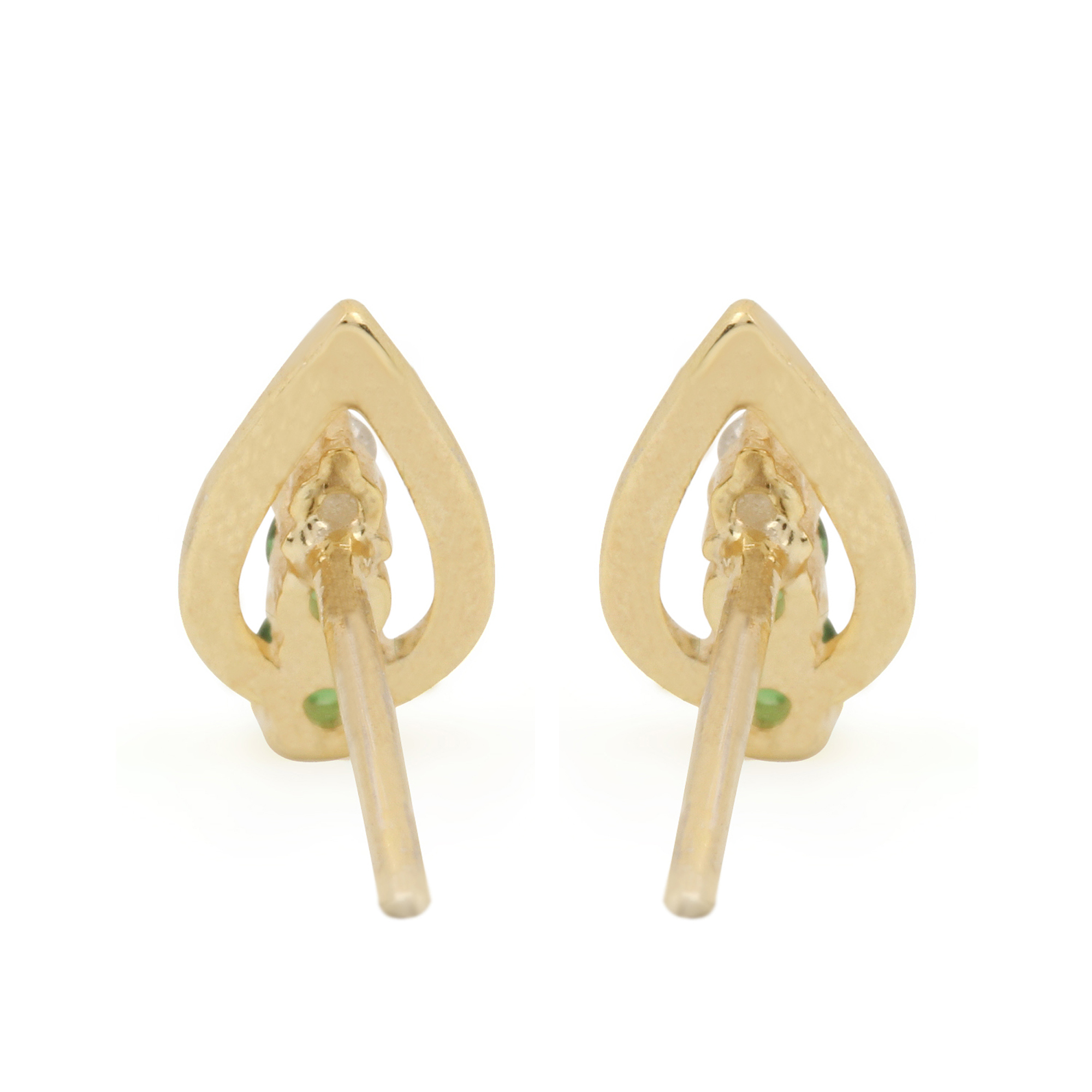 14k Solid Gold Diamond Tsavorite Minimalist Stud Earrings