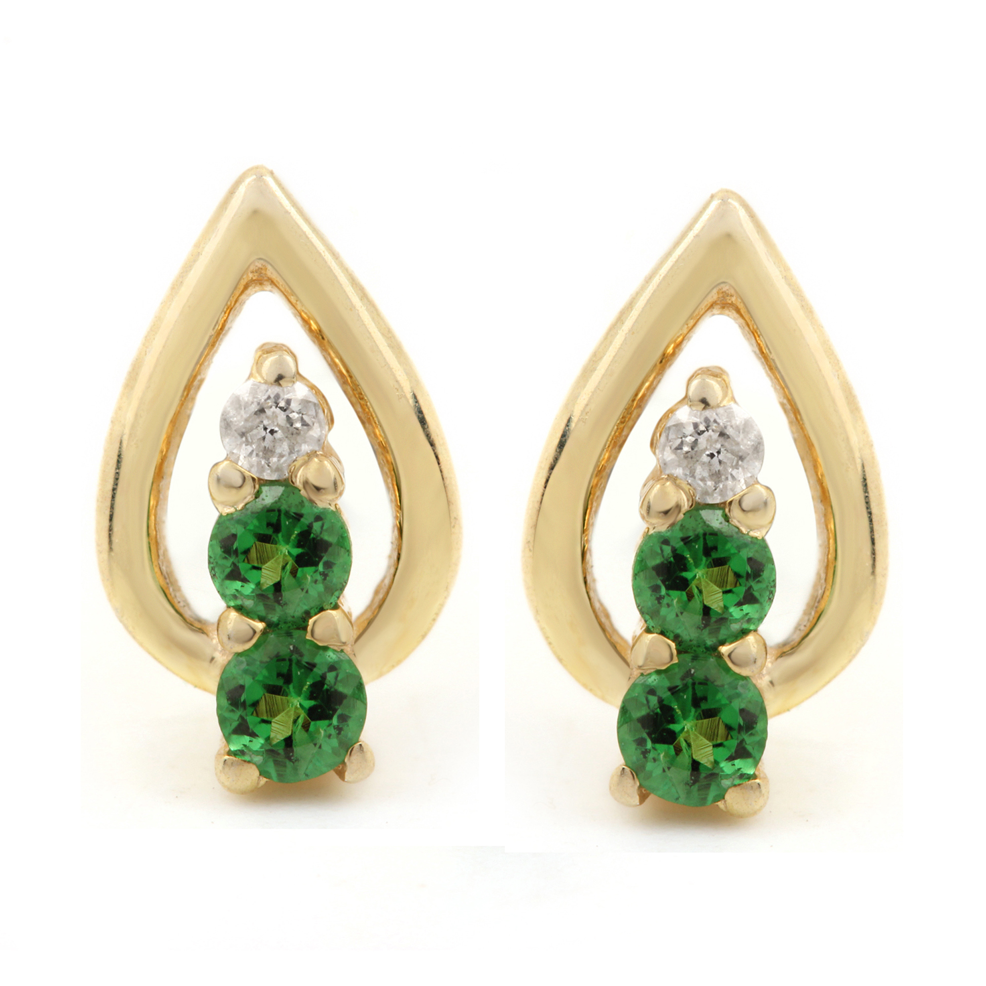 14k Solid Gold Diamond Tsavorite Minimalist Stud Earrings
