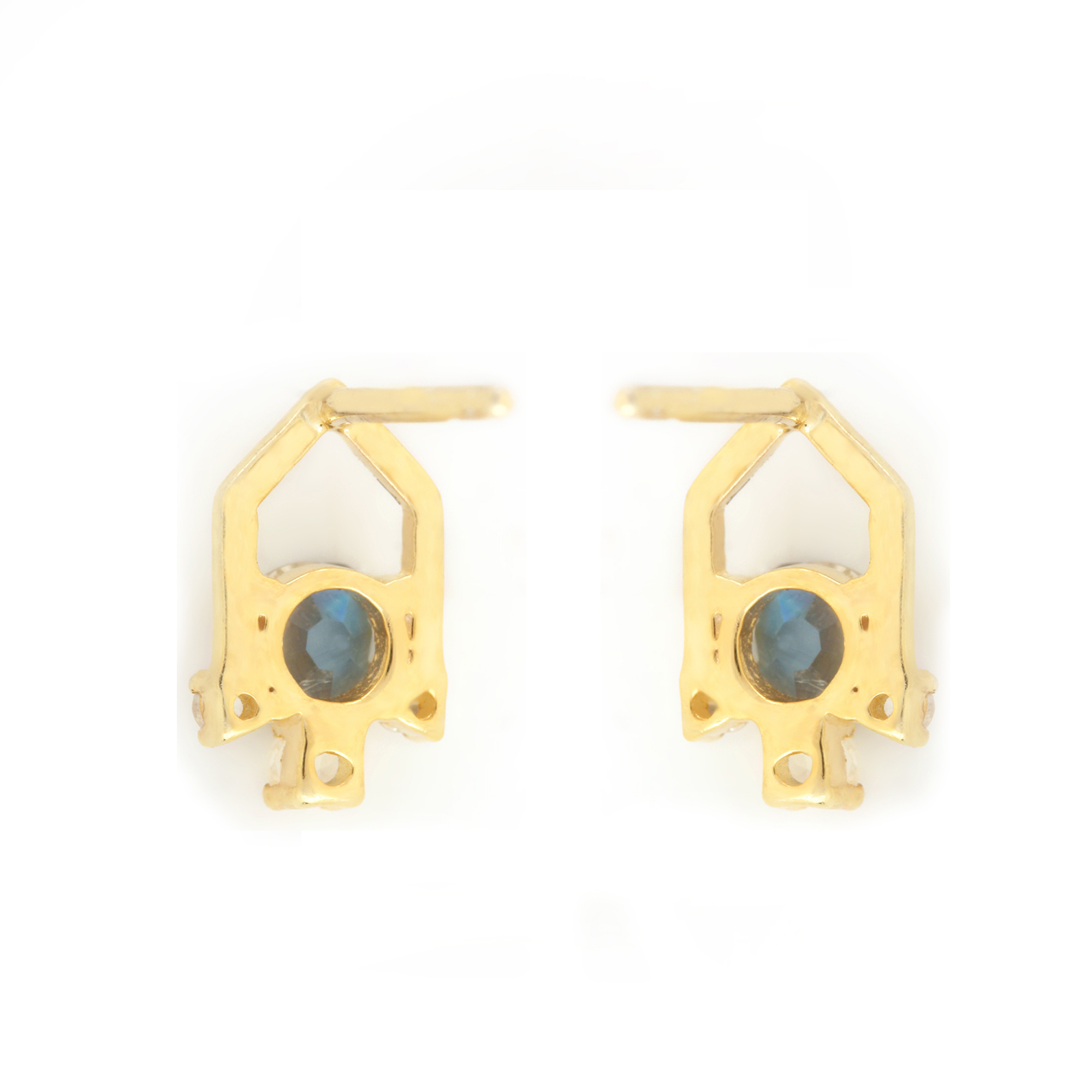 14k Solid Gold Diamond Rainbow Moonstone Minimalist Stud Earrings