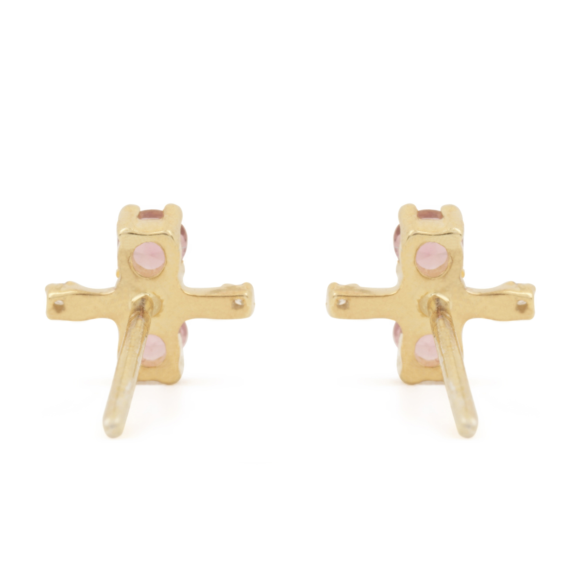 14k Solid Gold Natural Diamond Pink Tourmaline Minimalist Stud Earrings