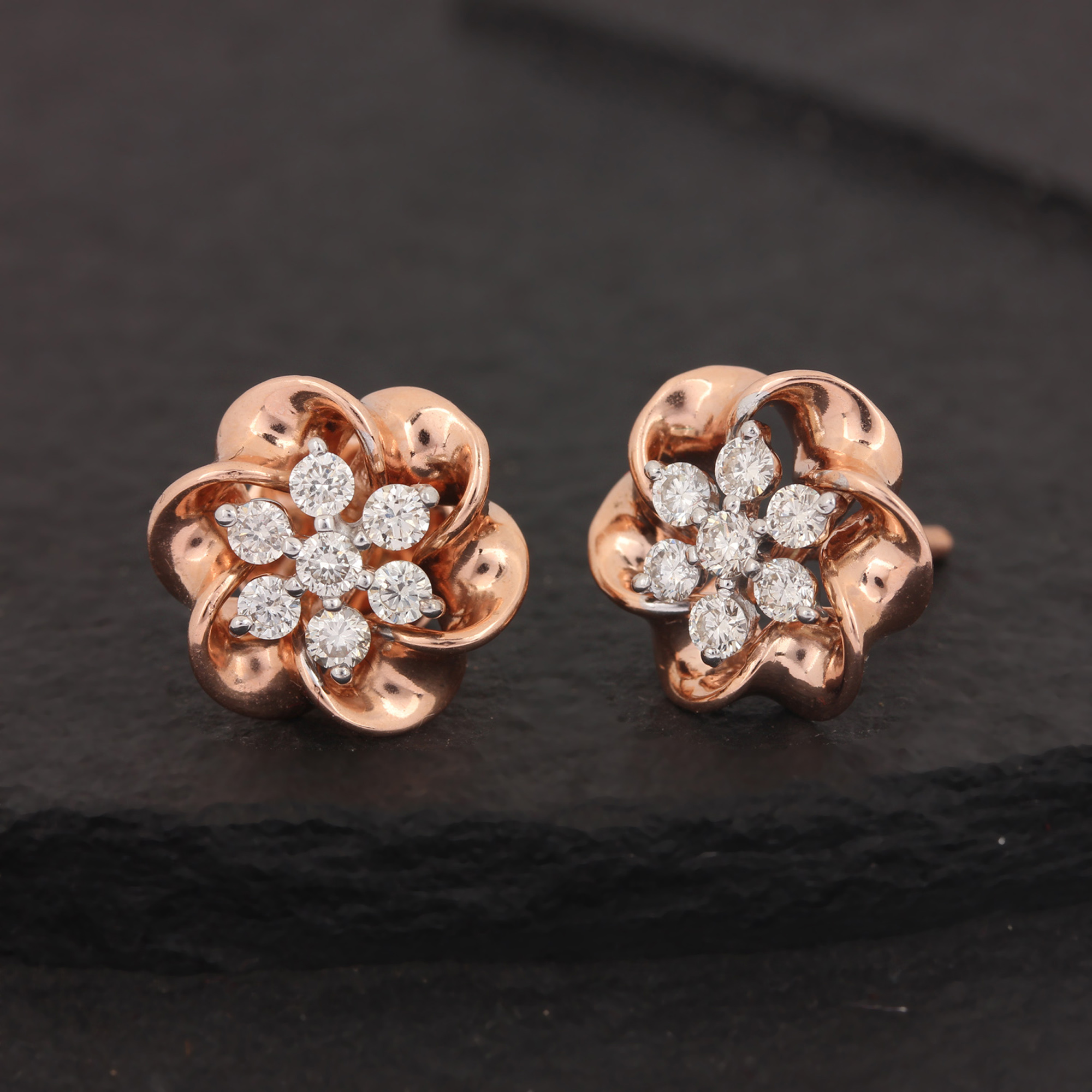 Gold & Diamond Flower Designed Earrings