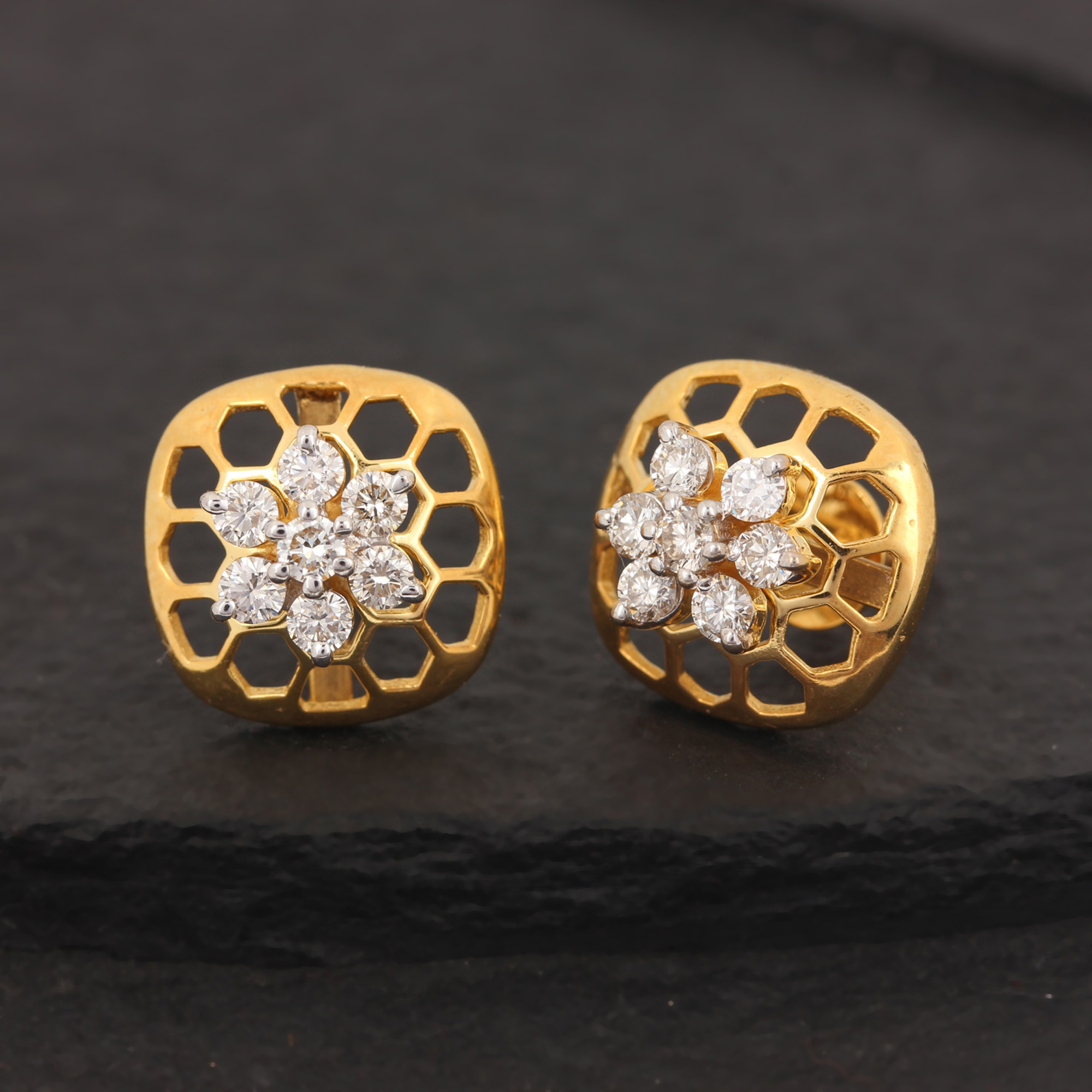 Genuine Diamond Unique Desined Gold Earrings