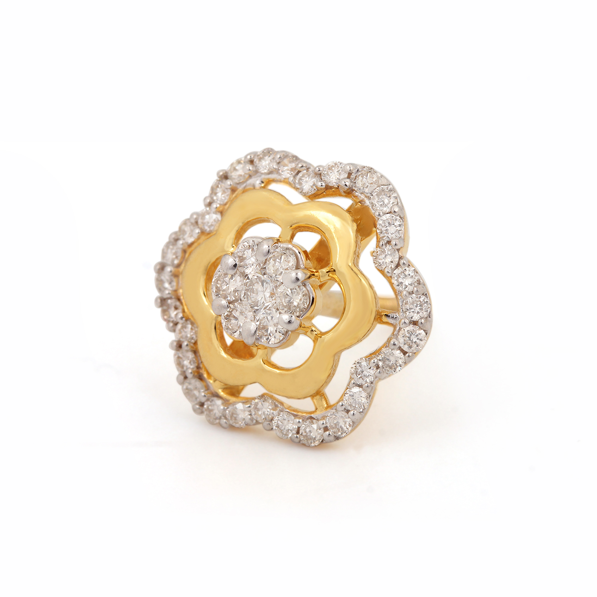 14k Gold & Diamond Beautiful Flower Design Earrings