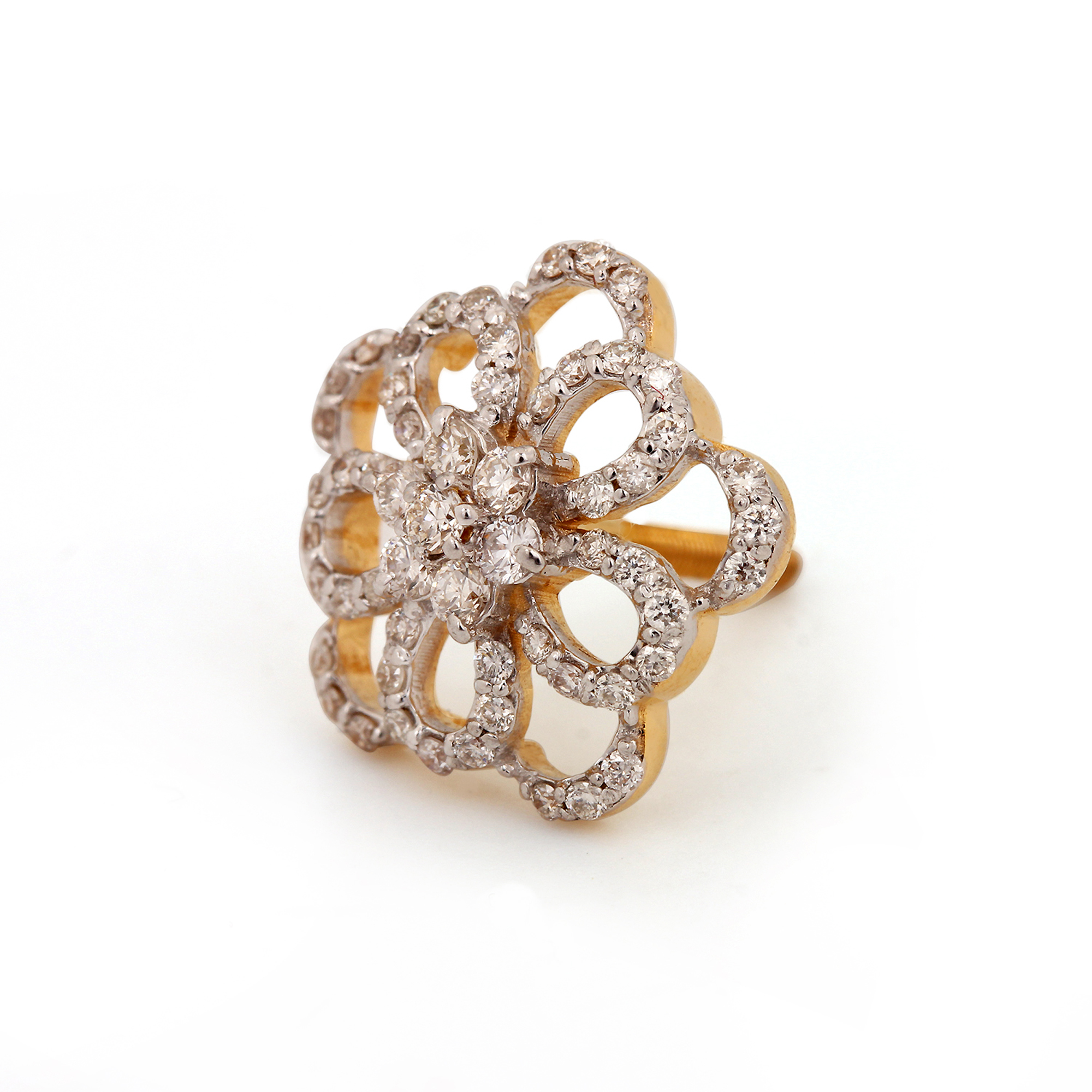 Diamond Flower Design Earring In Gold