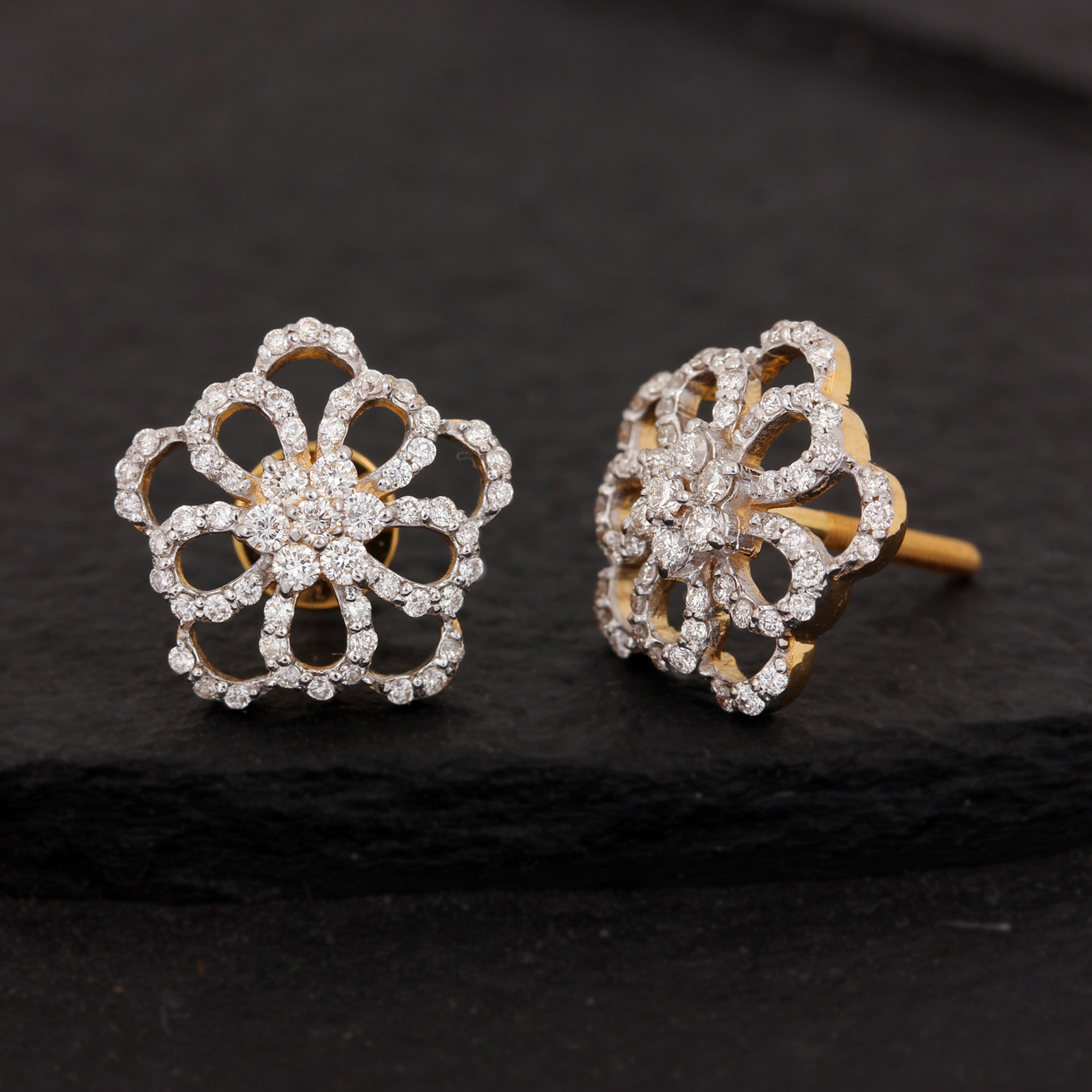 Diamond Flower Design Earring In Gold