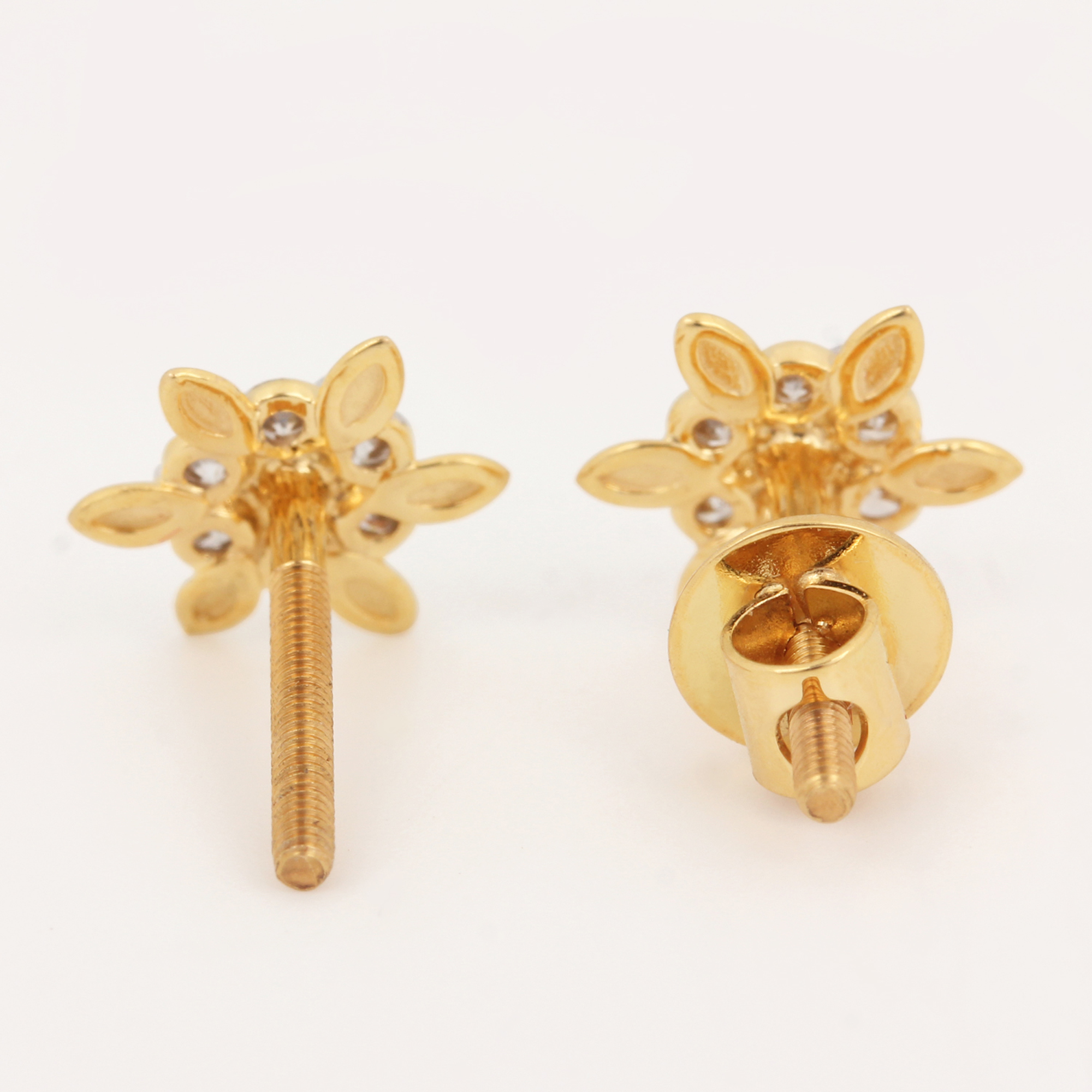 Diamond Gold Flower Design Earrings