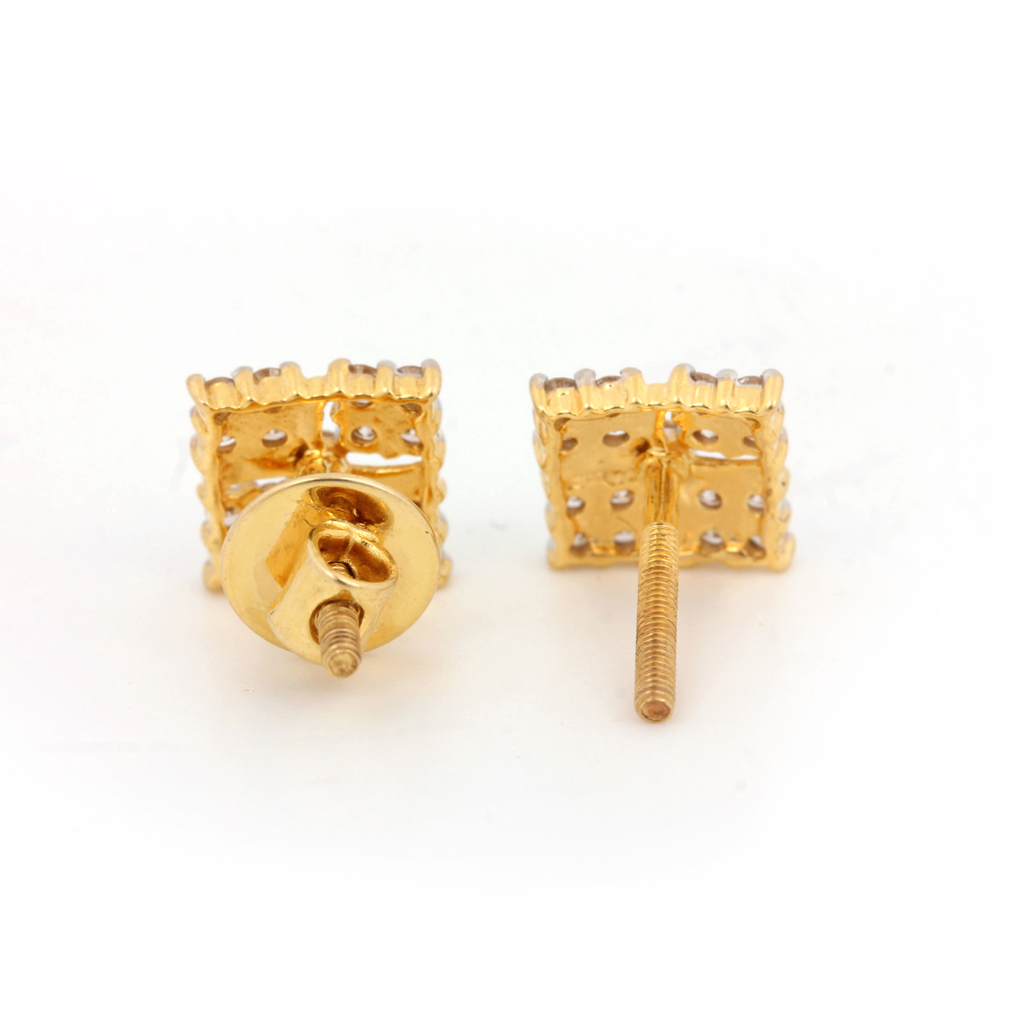 Diamond Square Shaped Gold Earrings