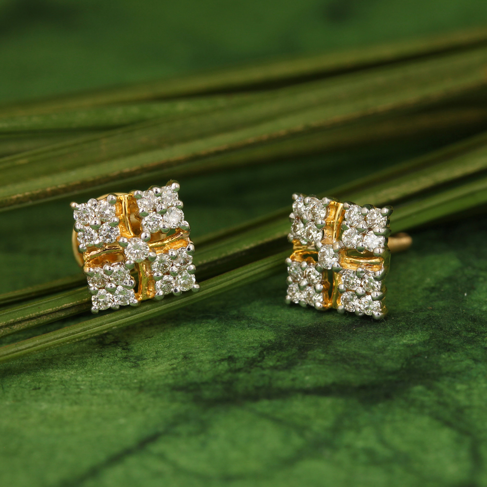 Diamond Square Shaped Gold Earrings