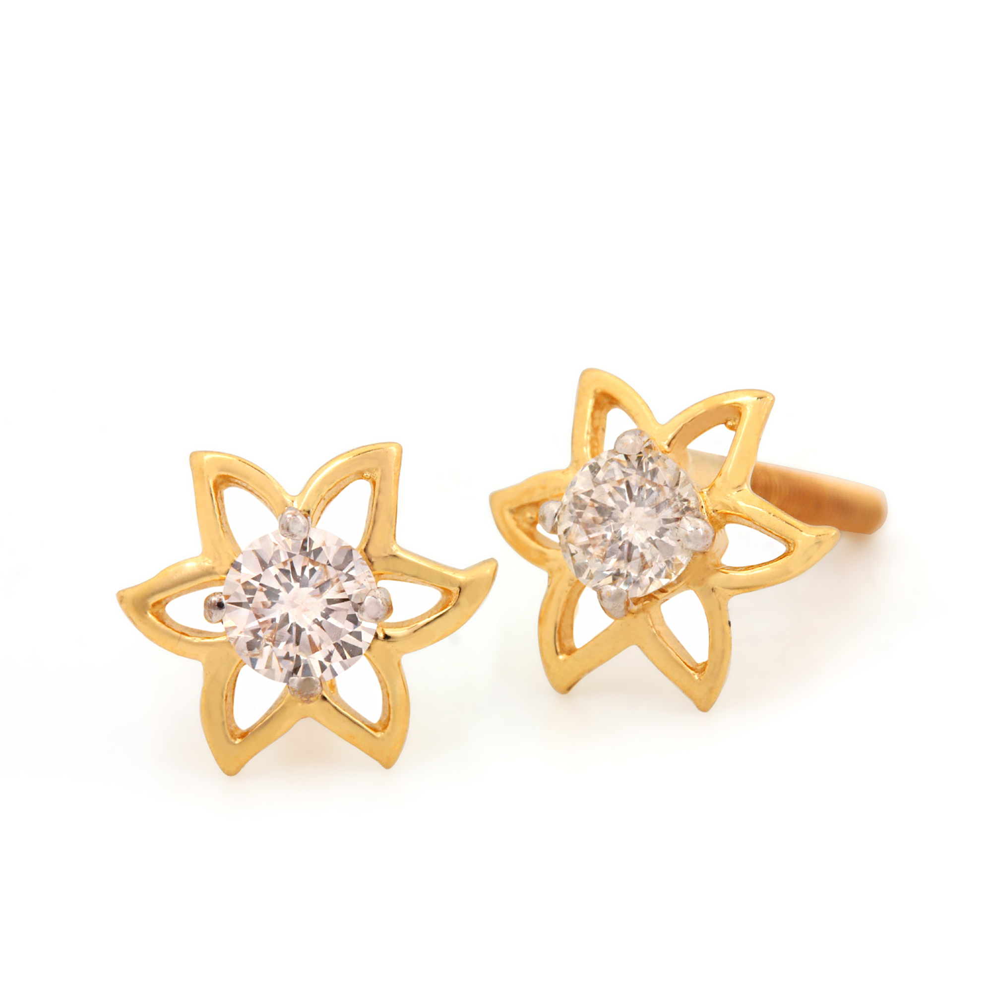 Flower Faceted Earrings Gold Diamond Jewelry