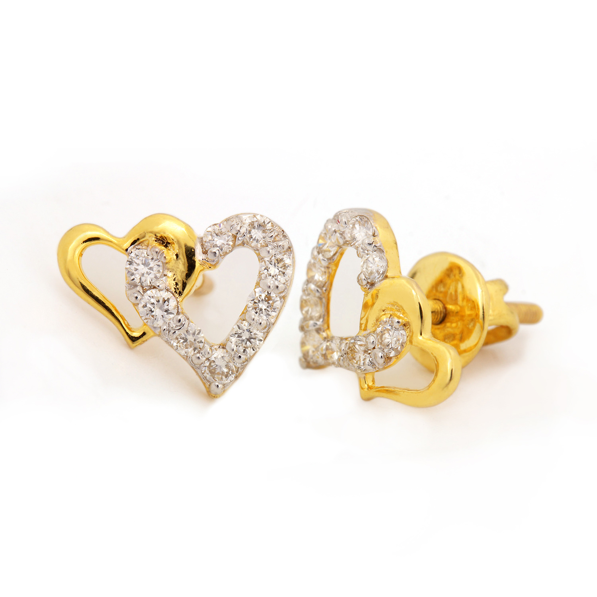 Gold & Diamond Heart shaped Earrings